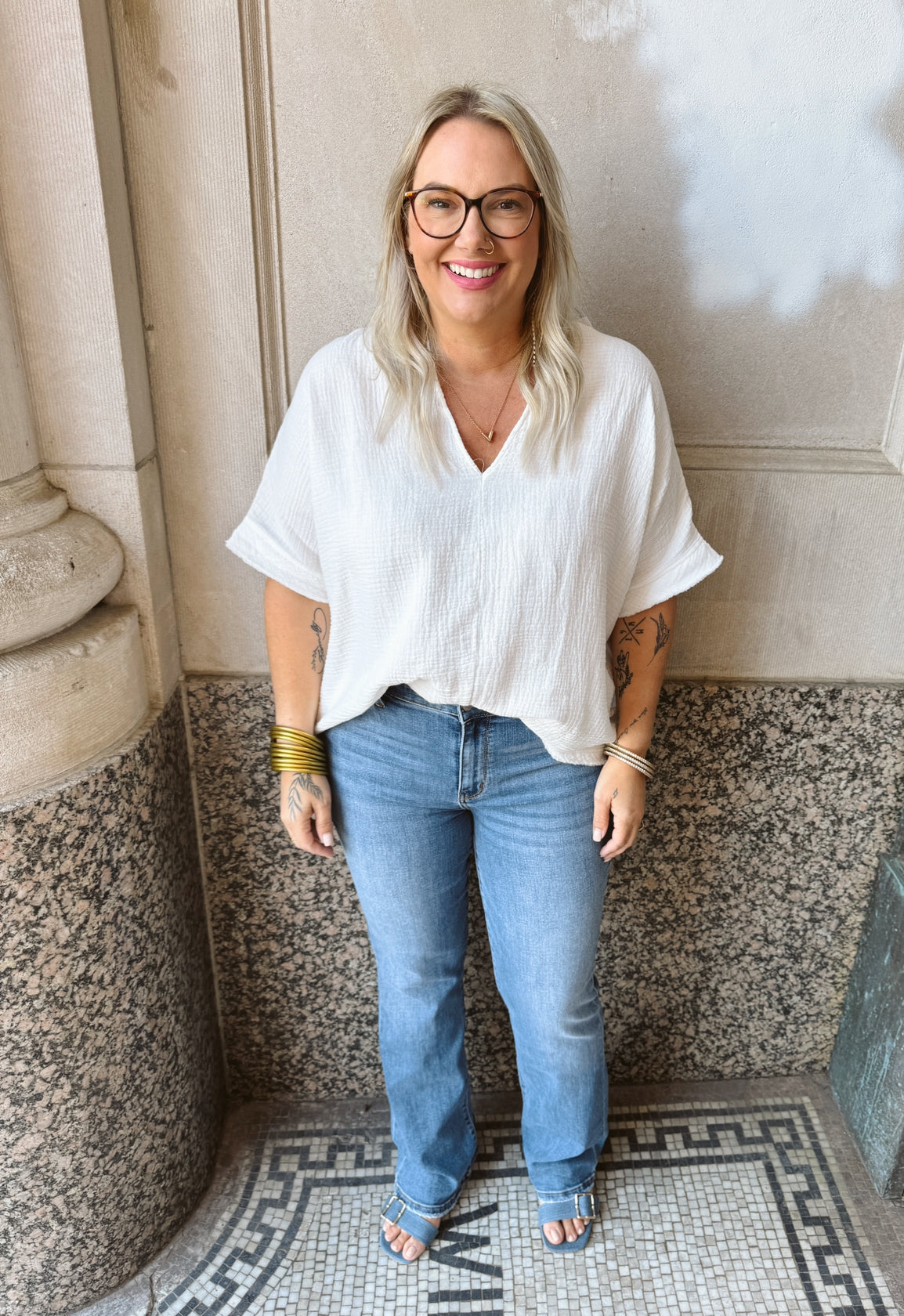 White V Neck Short Sleeve Top-Short Sleeves-newbury kustom-The Silo Boutique, Women's Fashion Boutique Located in Warren and Grand Forks North Dakota