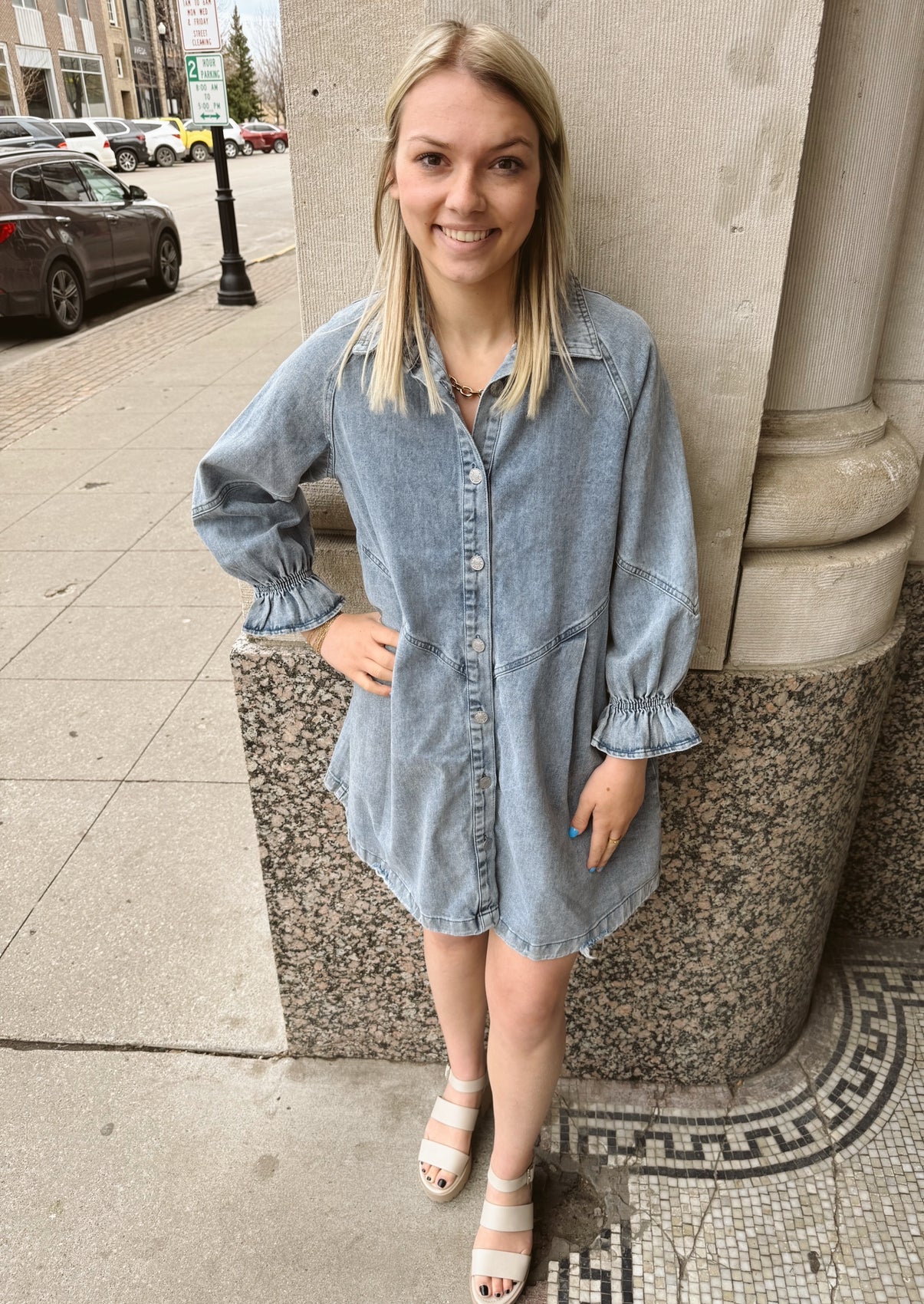 Denim Washed Denim Shirt Dress-Dresses-blue B-The Silo Boutique, Women's Fashion Boutique Located in Warren and Grand Forks North Dakota