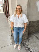 White Detail Button Up Top-Short Sleeve Top-entro-The Silo Boutique, Women's Fashion Boutique Located in Warren and Grand Forks North Dakota