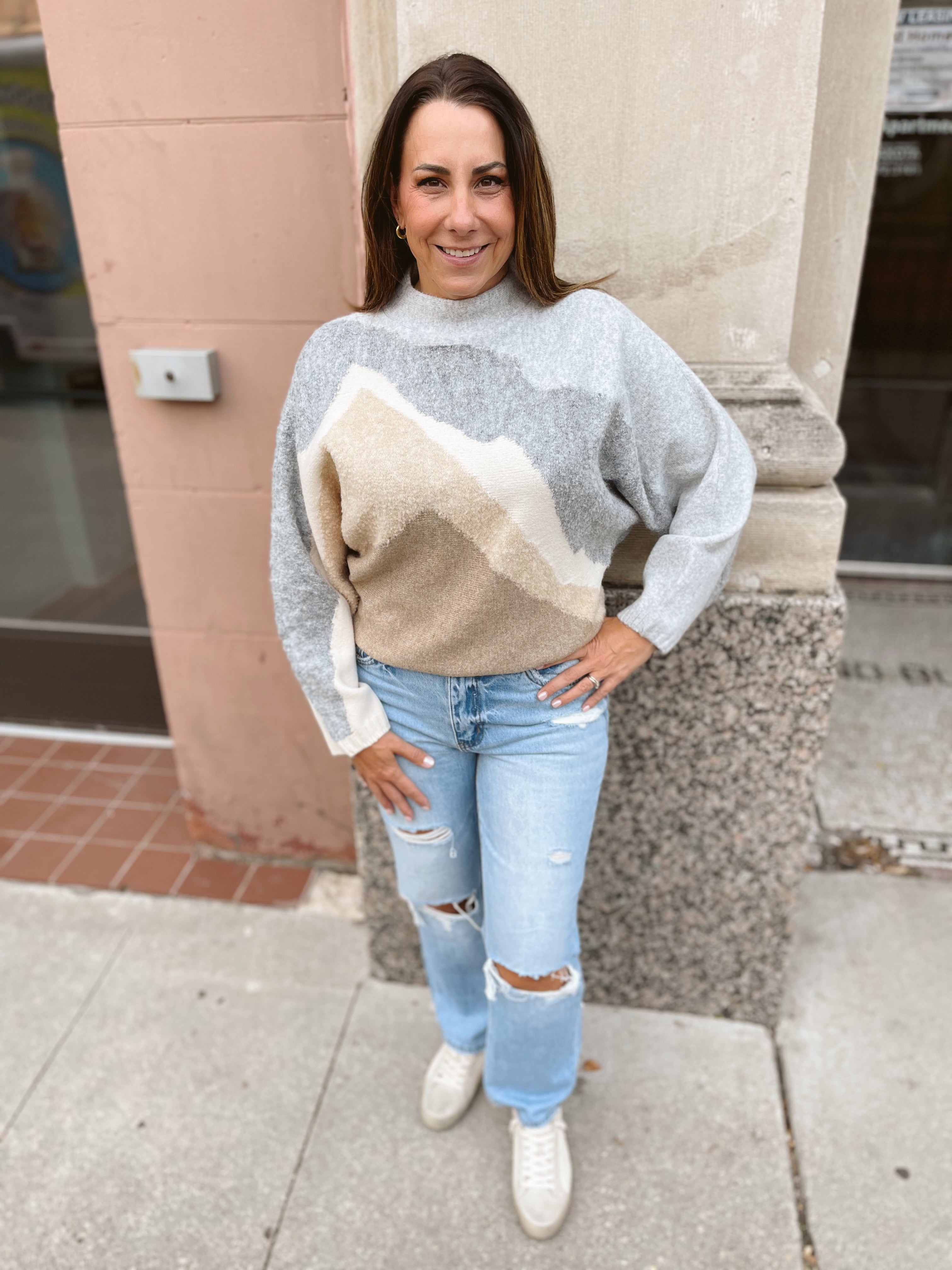 Betsey Gray and Tan Sweater-Sweaters-aemi-The Silo Boutique, Women's Fashion Boutique Located in Warren and Grand Forks North Dakota