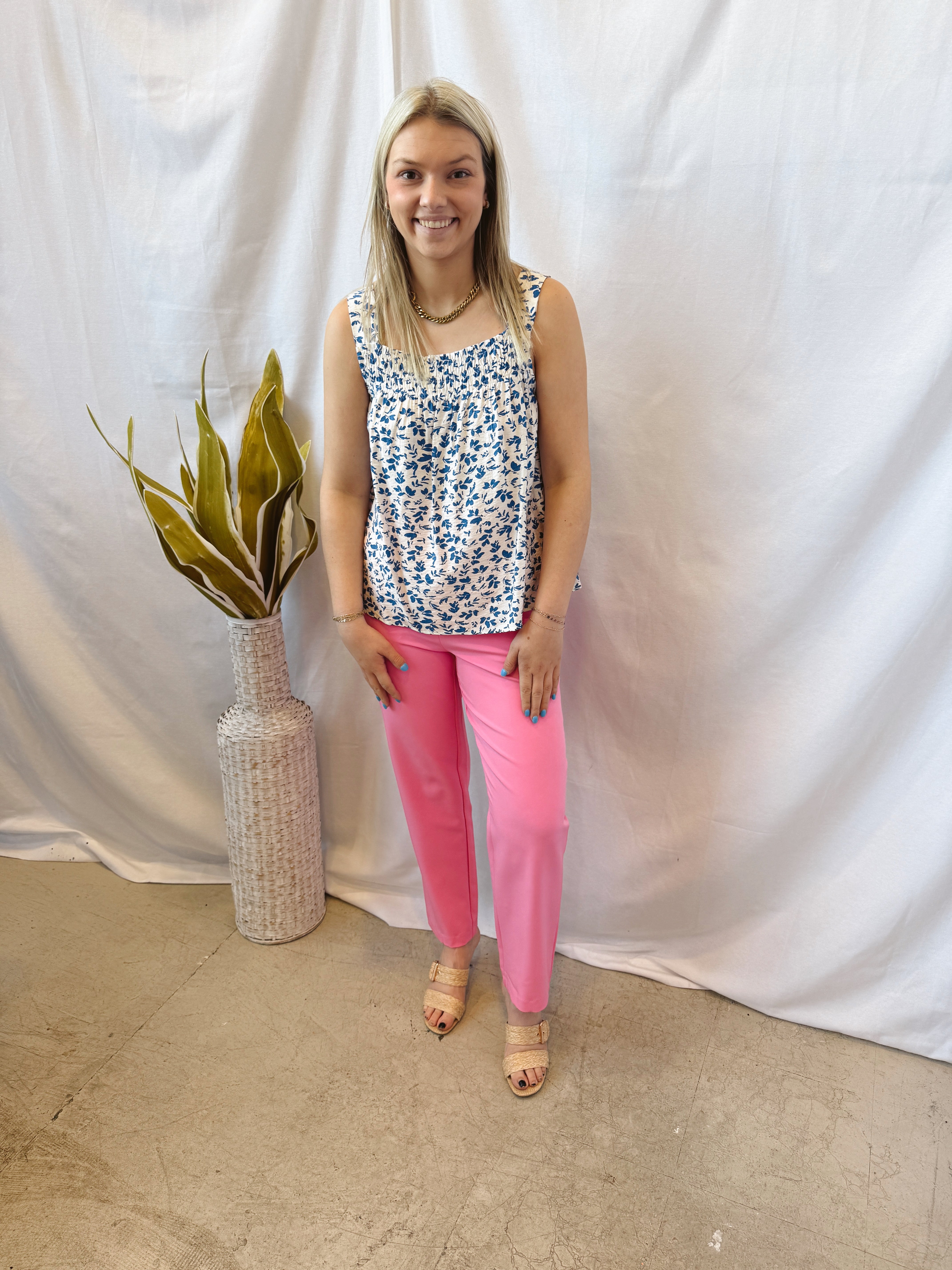 Blue Floral Tank Top-Tank Tops-staccato-The Silo Boutique, Women's Fashion Boutique Located in Warren and Grand Forks North Dakota