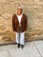 Elan Dark Tan Overszied Cardigan-Cardigans-elan-The Silo Boutique, Women's Fashion Boutique Located in Warren and Grand Forks North Dakota