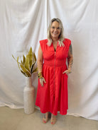 Red V Neck Zip Up Dress-Dresses-entro-The Silo Boutique, Women's Fashion Boutique Located in Warren and Grand Forks North Dakota