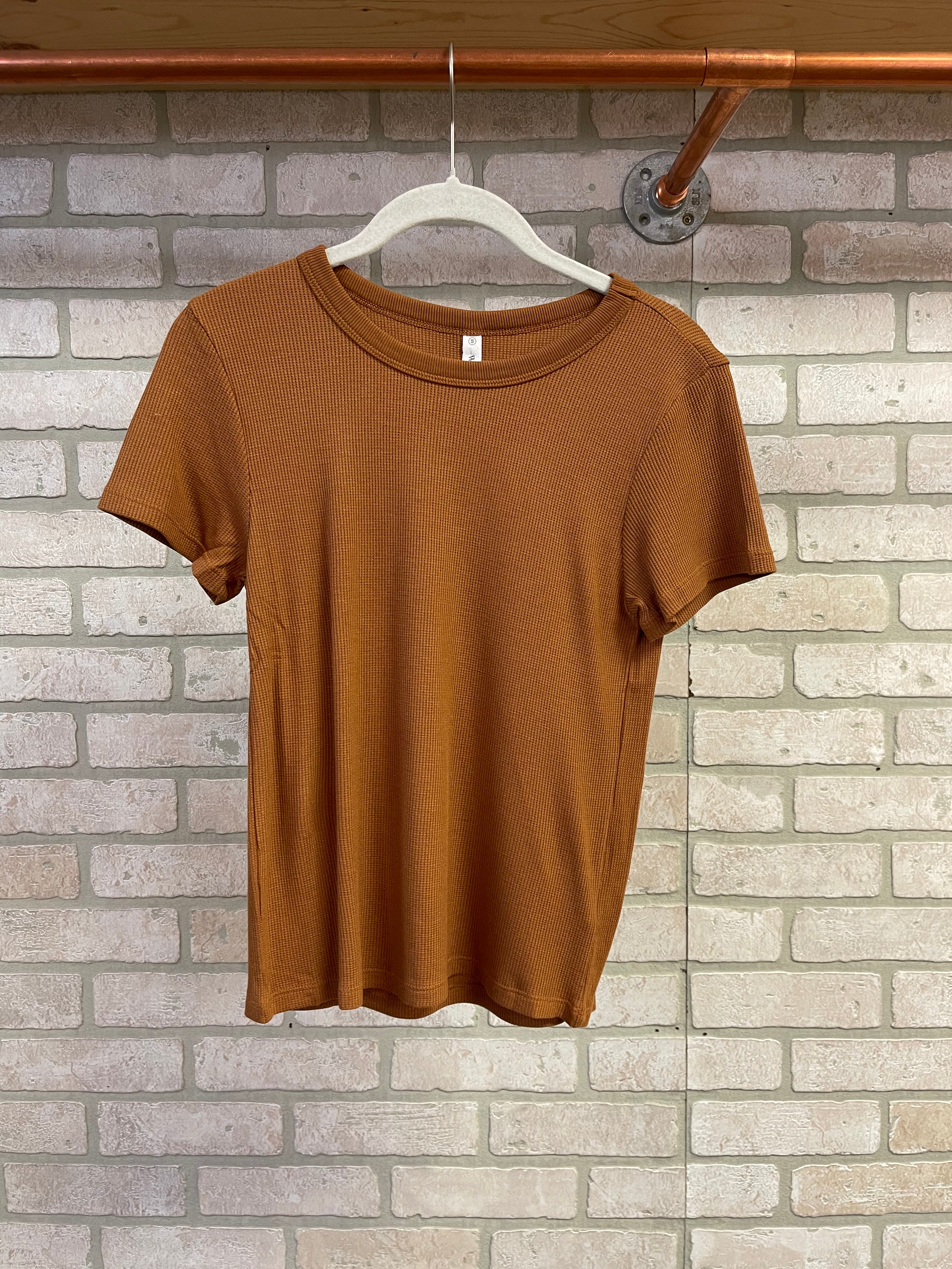 Waffle Knit Short Sleeve Tee-Short Sleeve Tops-wishlist-The Silo Boutique, Women's Fashion Boutique Located in Warren and Grand Forks North Dakota