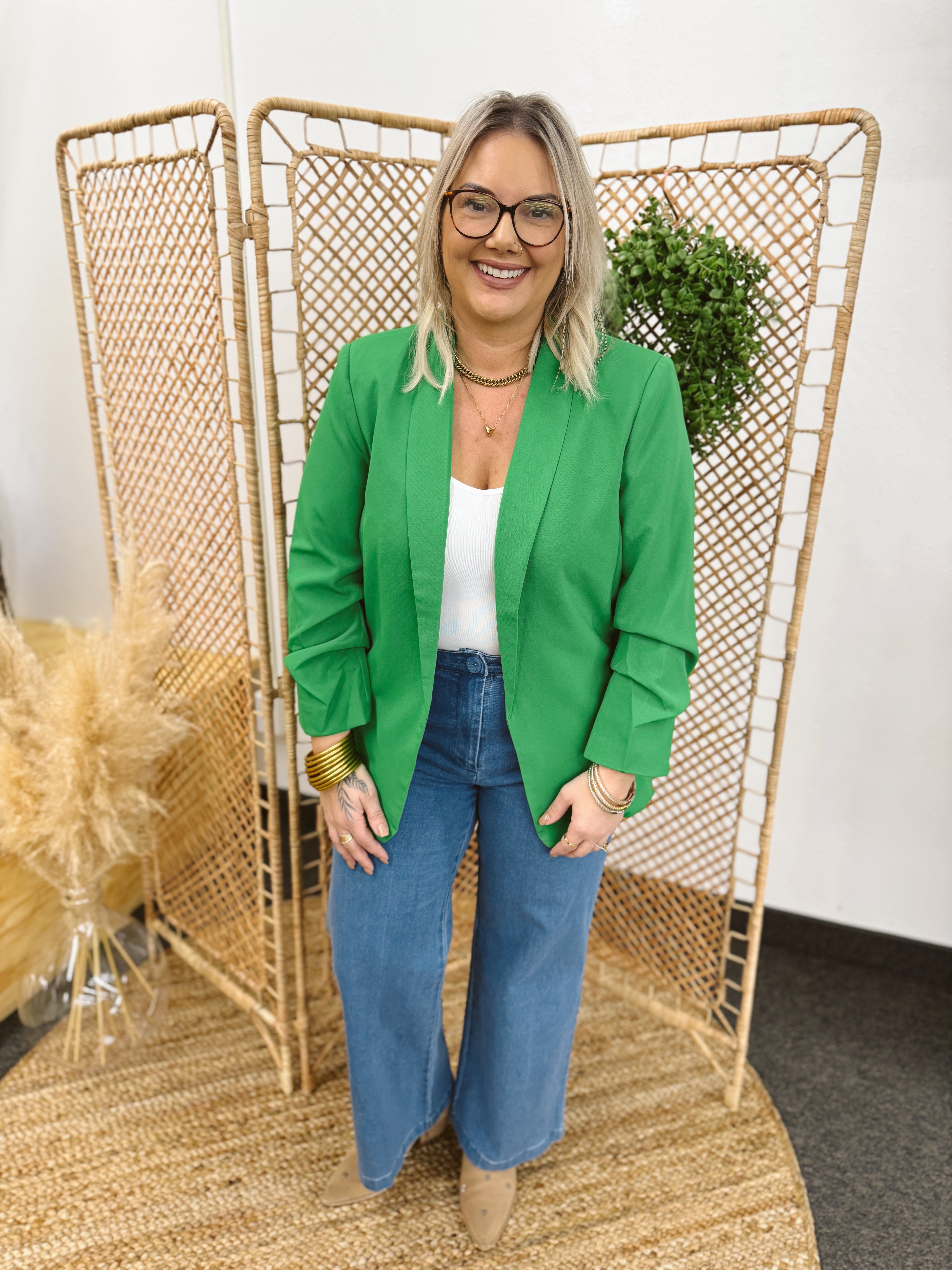 Classic Kelly Green Blazer-Blazers-eesome-The Silo Boutique, Women's Fashion Boutique Located in Warren and Grand Forks North Dakota