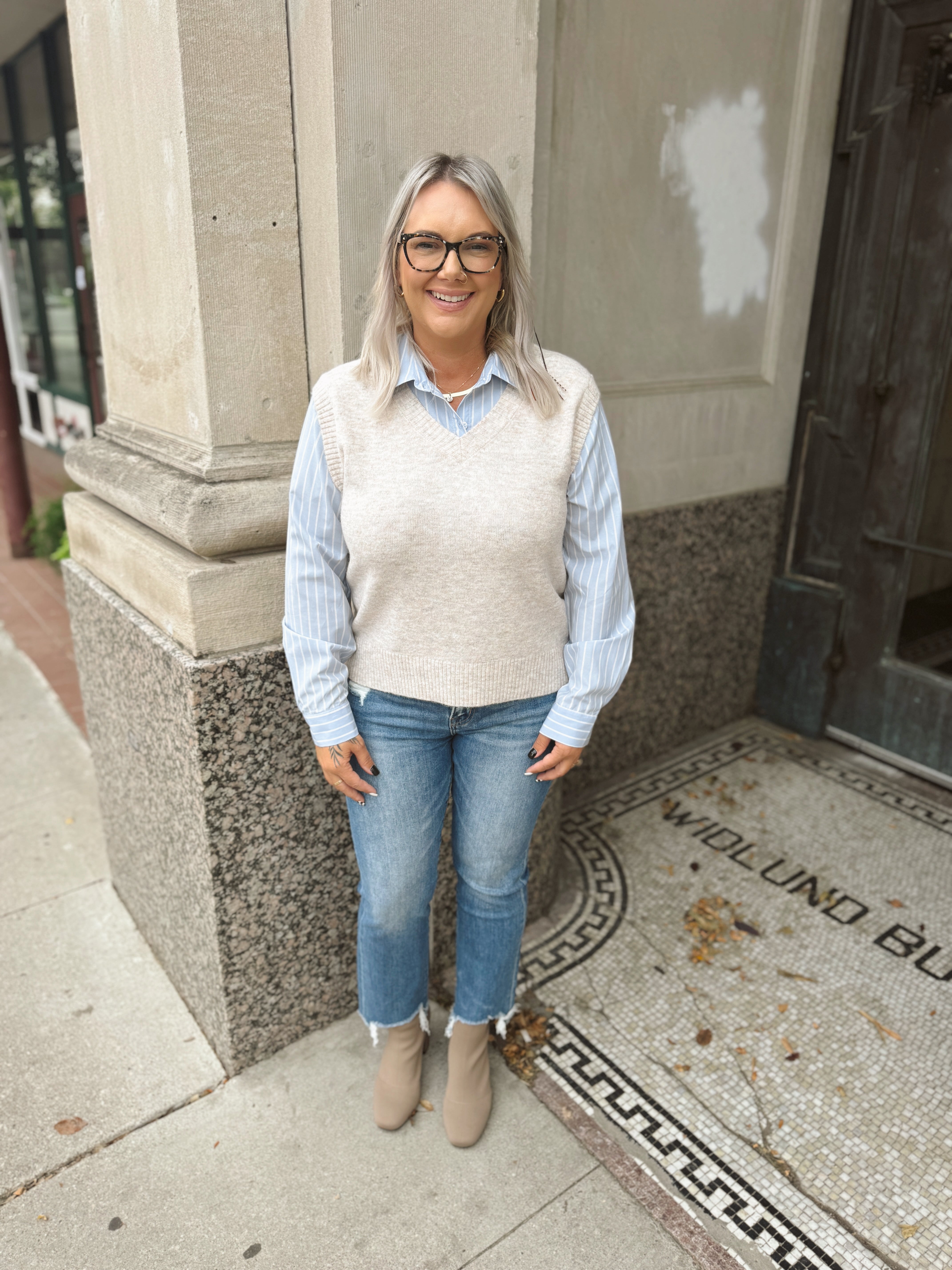 V Neck Sweater Vest with Button Down Top-Vests-be cool-The Silo Boutique, Women's Fashion Boutique Located in Warren and Grand Forks North Dakota