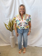 Green Mix Print Top-Short Sleeve Tops-Umgee-The Silo Boutique, Women's Fashion Boutique Located in Warren and Grand Forks North Dakota