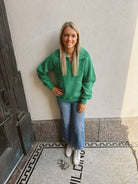 Lily Pad Dove Funnel Neck Half Long Zip Sweatshirt-Sweatshirts-aemi-The Silo Boutique, Women's Fashion Boutique Located in Warren and Grand Forks North Dakota