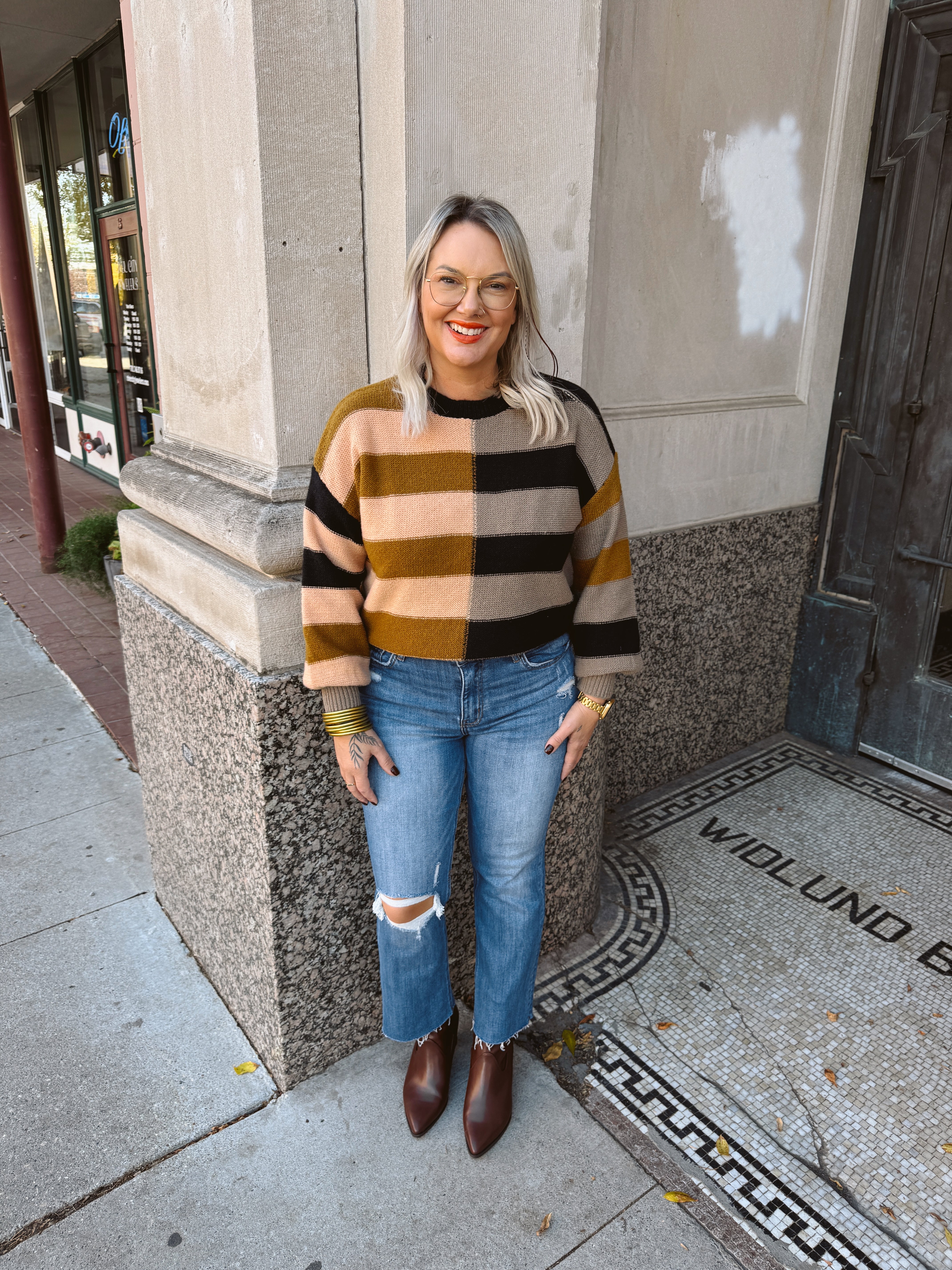 So Me Striped Sweater Black Mix-Sweaters-so me-The Silo Boutique, Women's Fashion Boutique Located in Warren and Grand Forks North Dakota