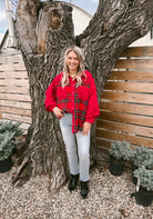 Corded and Red Plaid Button Down Top-Long Sleeve Tops-jade-The Silo Boutique, Women's Fashion Boutique Located in Warren and Grand Forks North Dakota