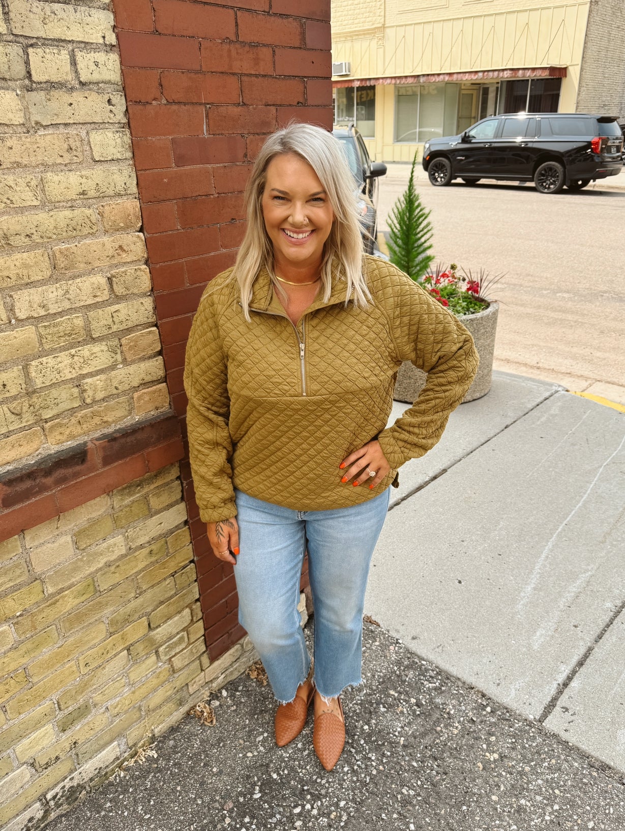 Moss Half Zip Pullover Sweatshirt Top-Sweatshirts-stacatto-The Silo Boutique, Women's Fashion Boutique Located in Warren and Grand Forks North Dakota