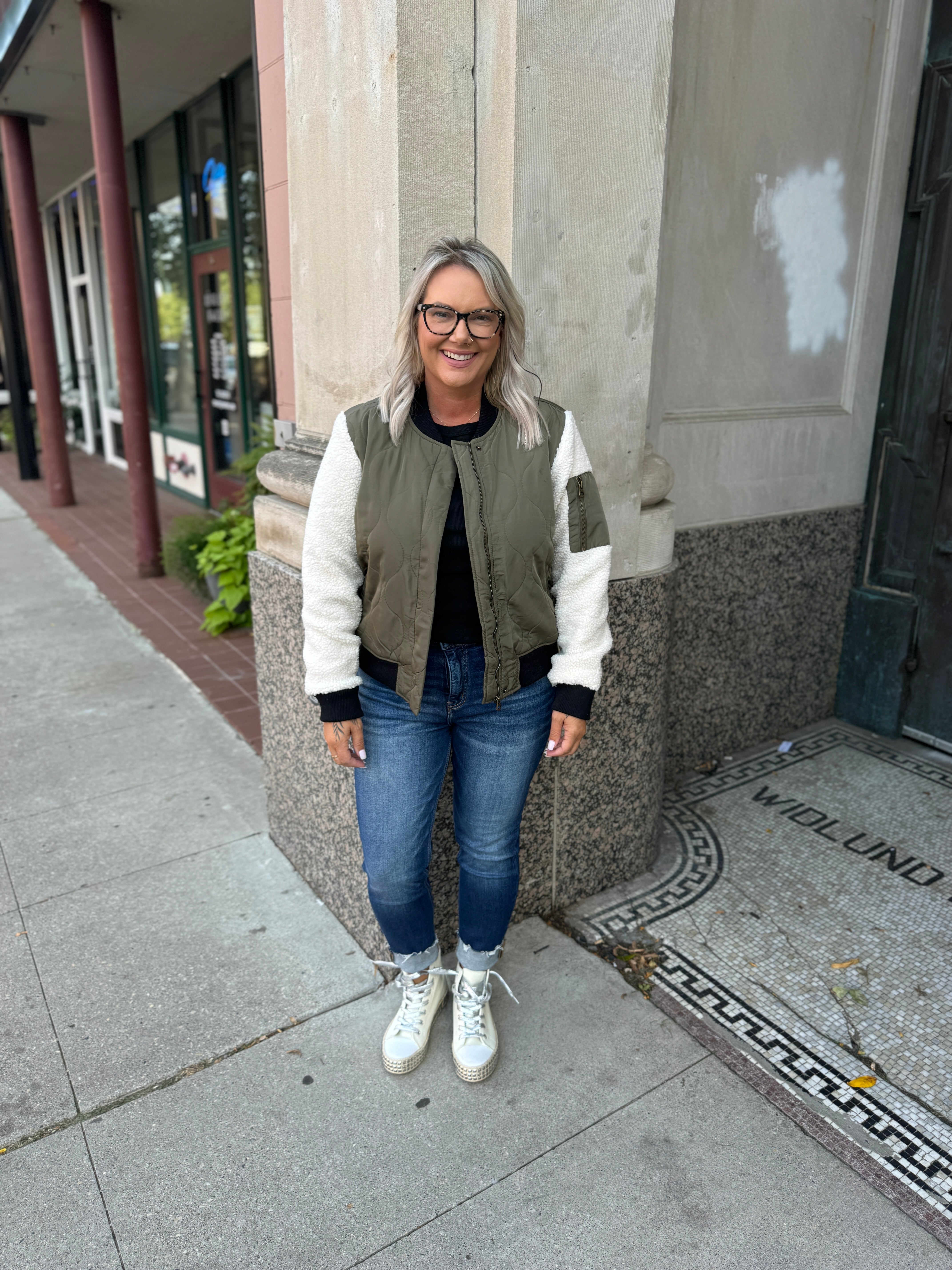 Olive Mix Bomber Jacket-Coats & Jackets-26 international-The Silo Boutique, Women's Fashion Boutique Located in Warren and Grand Forks North Dakota