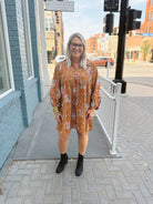 Camel Floral Corduroy Dress-Dresses-Umgee-The Silo Boutique, Women's Fashion Boutique Located in Warren and Grand Forks North Dakota