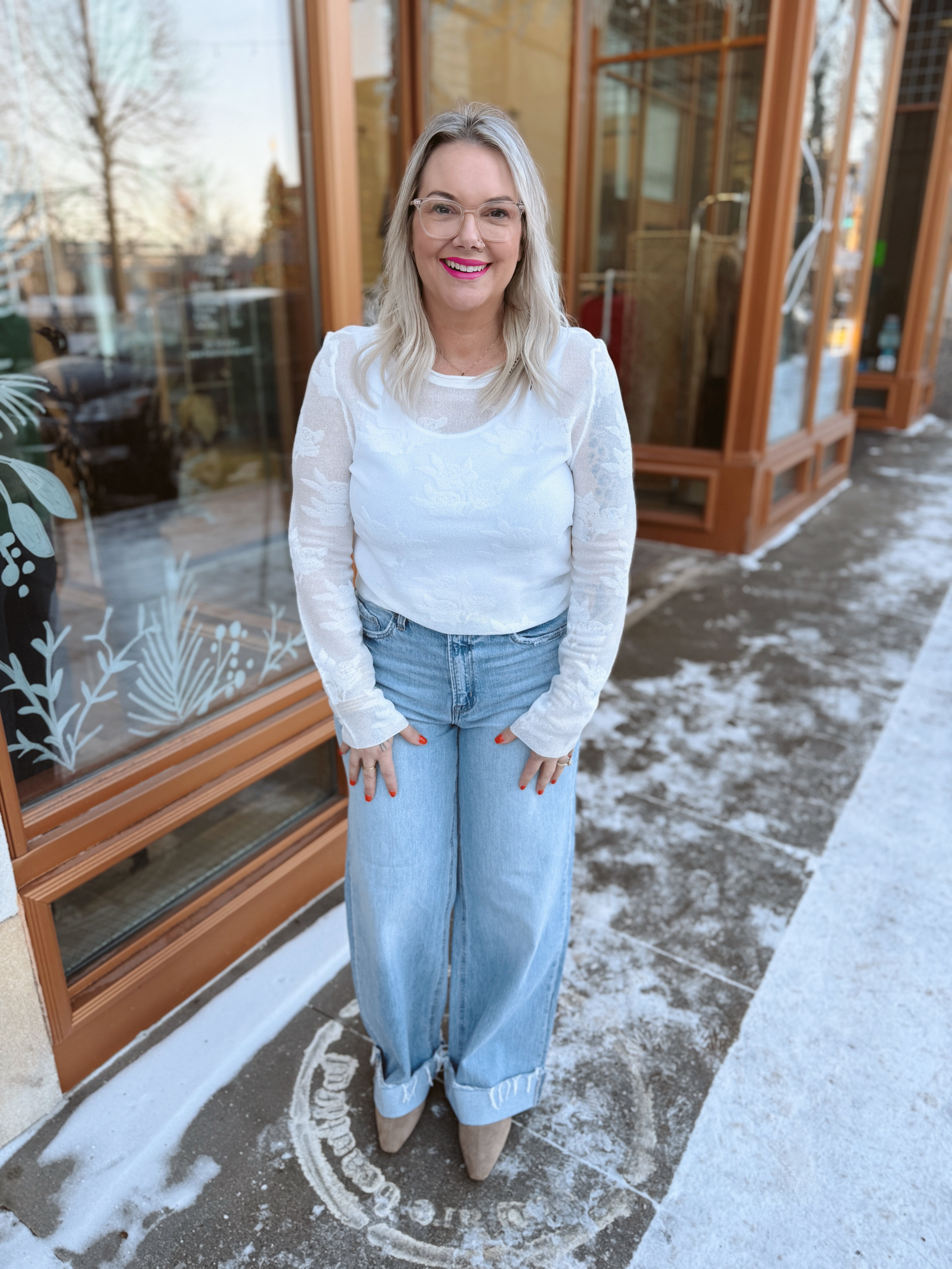 Floral Patter Long Sleeve Sheer Top-Long Sleeve Tops-hem and thread-The Silo Boutique, Women's Fashion Boutique Located in Warren and Grand Forks North Dakota