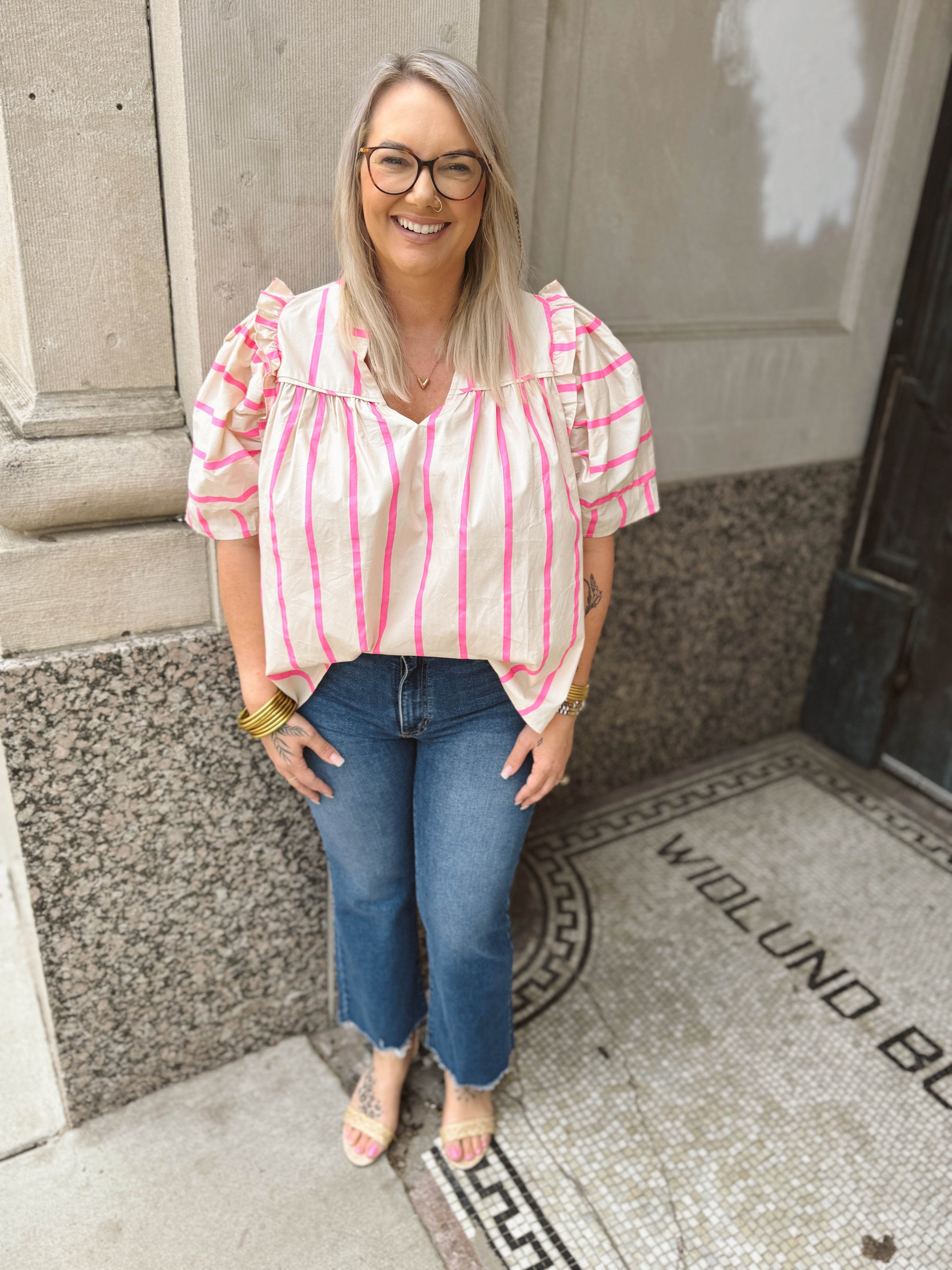 Pink Playful Striped Top-Short Sleeve Tops-entro-The Silo Boutique, Women's Fashion Boutique Located in Warren and Grand Forks North Dakota