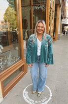 Emmy Velvet Embroidered Kimono-Kimonos-mystree-The Silo Boutique, Women's Fashion Boutique Located in Warren and Grand Forks North Dakota