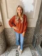 Polar Collar Half Zip Sweatshirt-Rust-Sweatshirts-stacatto-The Silo Boutique, Women's Fashion Boutique Located in Warren and Grand Forks North Dakota