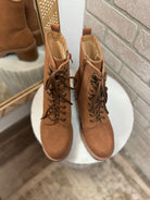 Soda Velour Lug Boot Shoe-Cognac-Boots-soda-The Silo Boutique, Women's Fashion Boutique Located in Warren and Grand Forks North Dakota