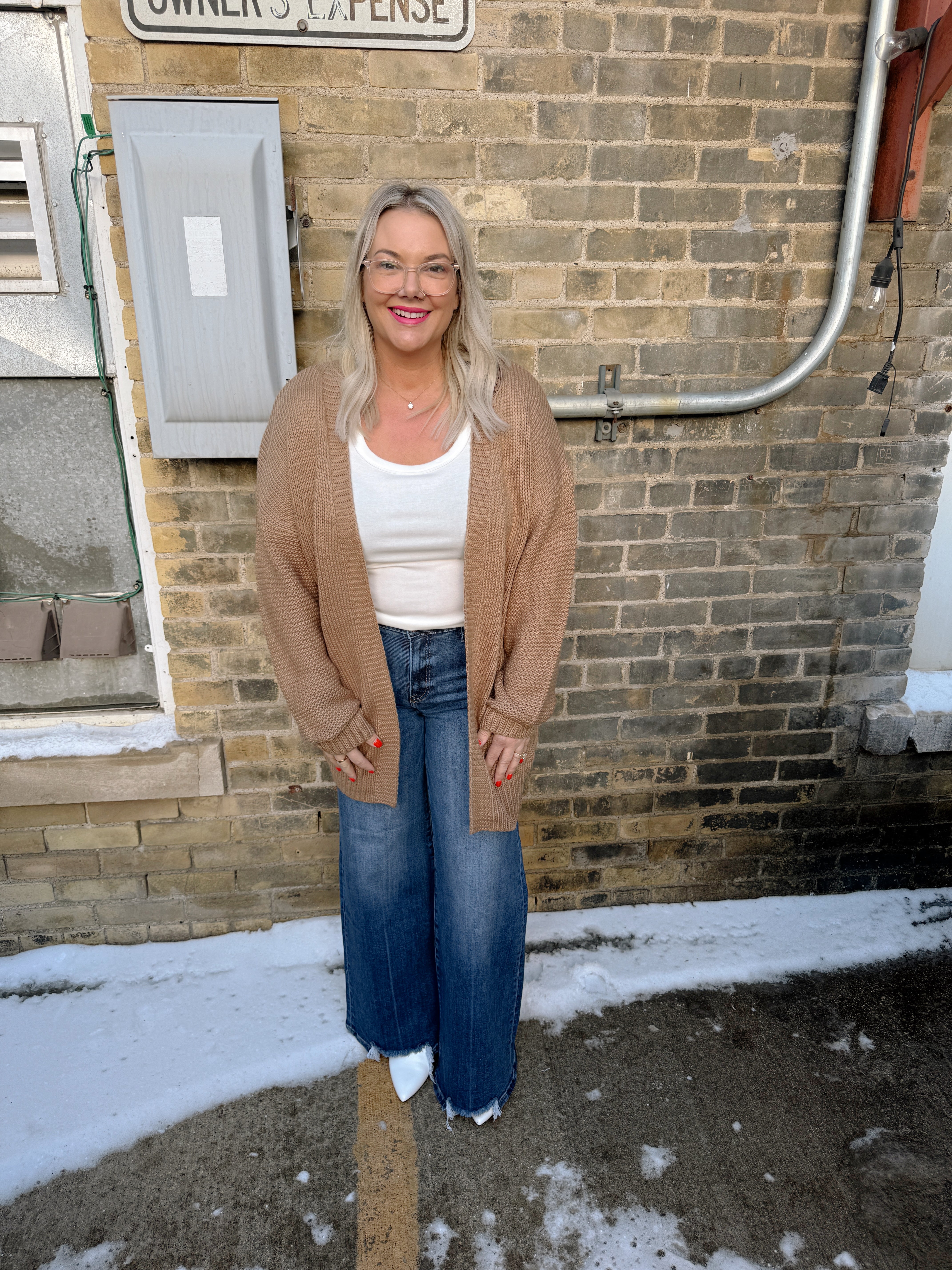 Taupe Combo Heart Cardigan-Cardigans-Timing-The Silo Boutique, Women's Fashion Boutique Located in Warren and Grand Forks North Dakota