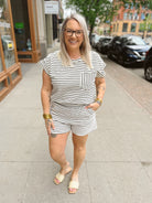 Cream Black Striped Comfy Top-Short Sleeve Tops-entro-The Silo Boutique, Women's Fashion Boutique Located in Warren and Grand Forks North Dakota