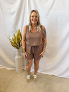 Soft Sleeveless Romper-Brown-Jumpsuits & Rompers-staccato-The Silo Boutique, Women's Fashion Boutique Located in Warren and Grand Forks North Dakota