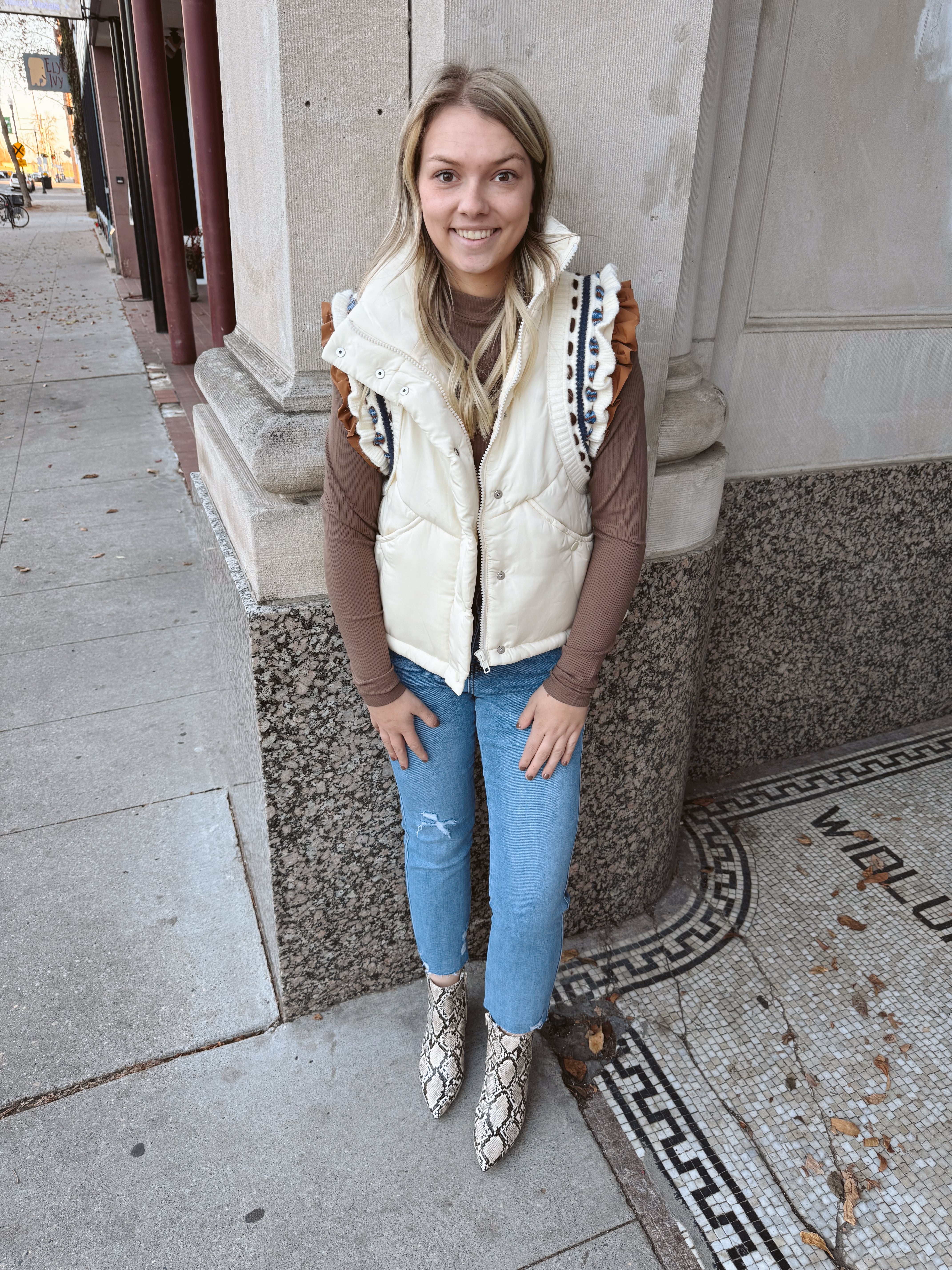 Ruffled Detail Quilted Vest-vests-heyson-The Silo Boutique, Women's Fashion Boutique Located in Warren and Grand Forks North Dakota