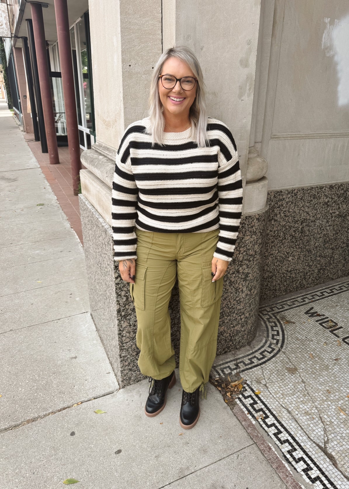 Cool Black Crochet Stripe Sweater-Sweaters-be cool-The Silo Boutique, Women's Fashion Boutique Located in Warren and Grand Forks North Dakota