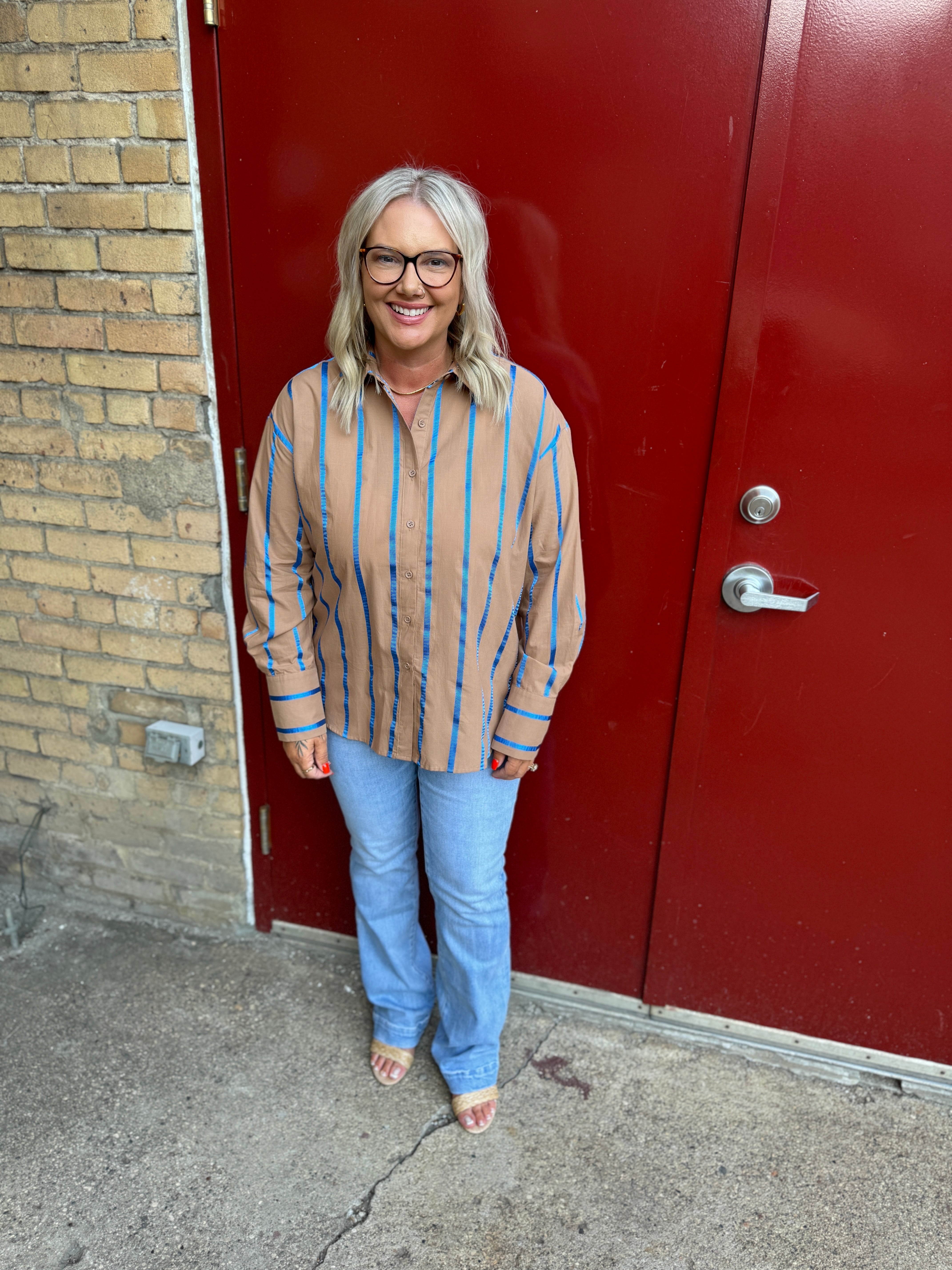 Mocha Striped Long Sleeve Top-Long Sleeve Tops-ENTRO-The Silo Boutique, Women's Fashion Boutique Located in Warren and Grand Forks North Dakota