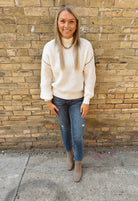 Ivory Mock Neck Exposed Seam Sweater-Sweaters-blu pepper-The Silo Boutique, Women's Fashion Boutique Located in Warren and Grand Forks North Dakota