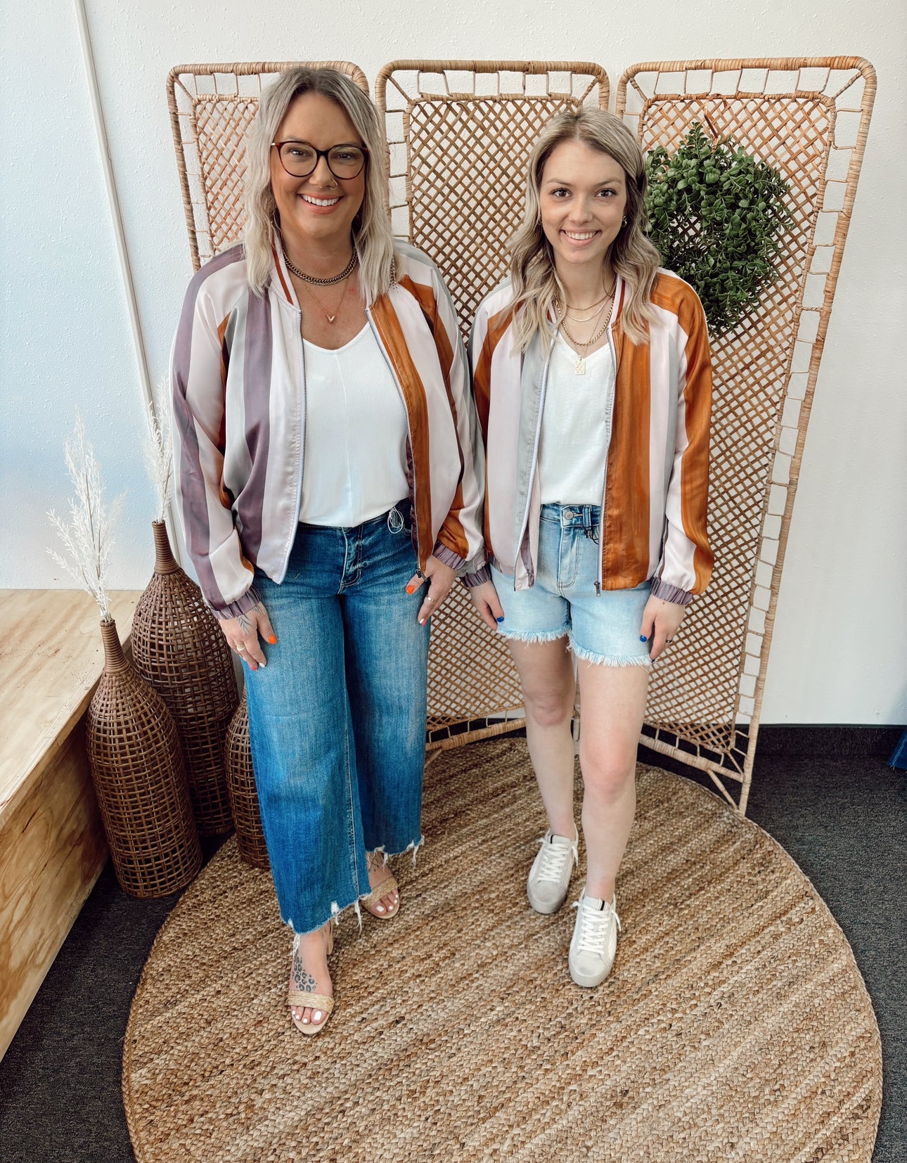 Stripe Bomber Jacket Top-Cardigans-mystree-The Silo Boutique, Women's Fashion Boutique Located in Warren and Grand Forks North Dakota