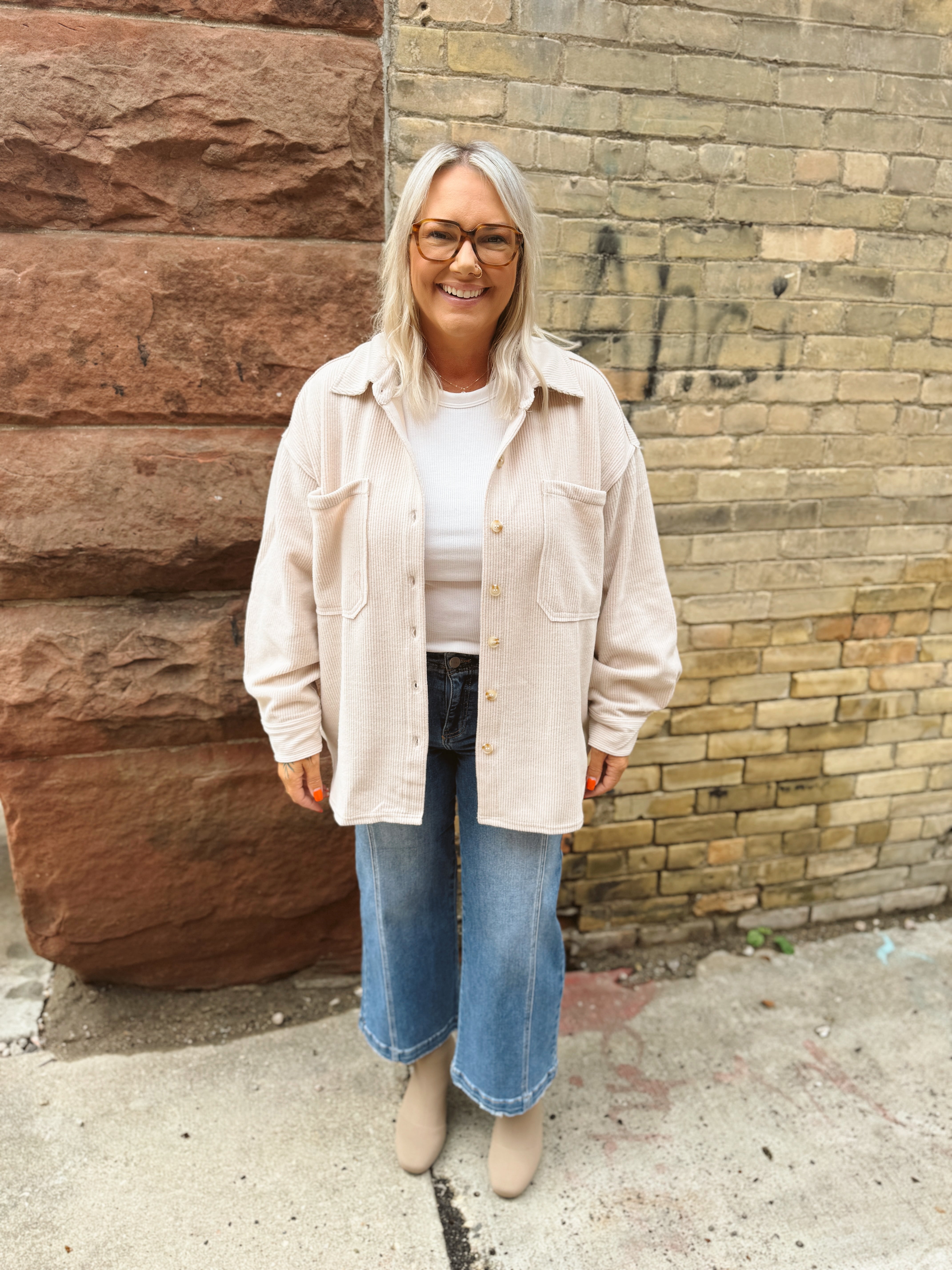 So Soft Ribbed Button Up Top-Cream-Long Sleeve Tops-blu pepper-The Silo Boutique, Women's Fashion Boutique Located in Warren and Grand Forks North Dakota