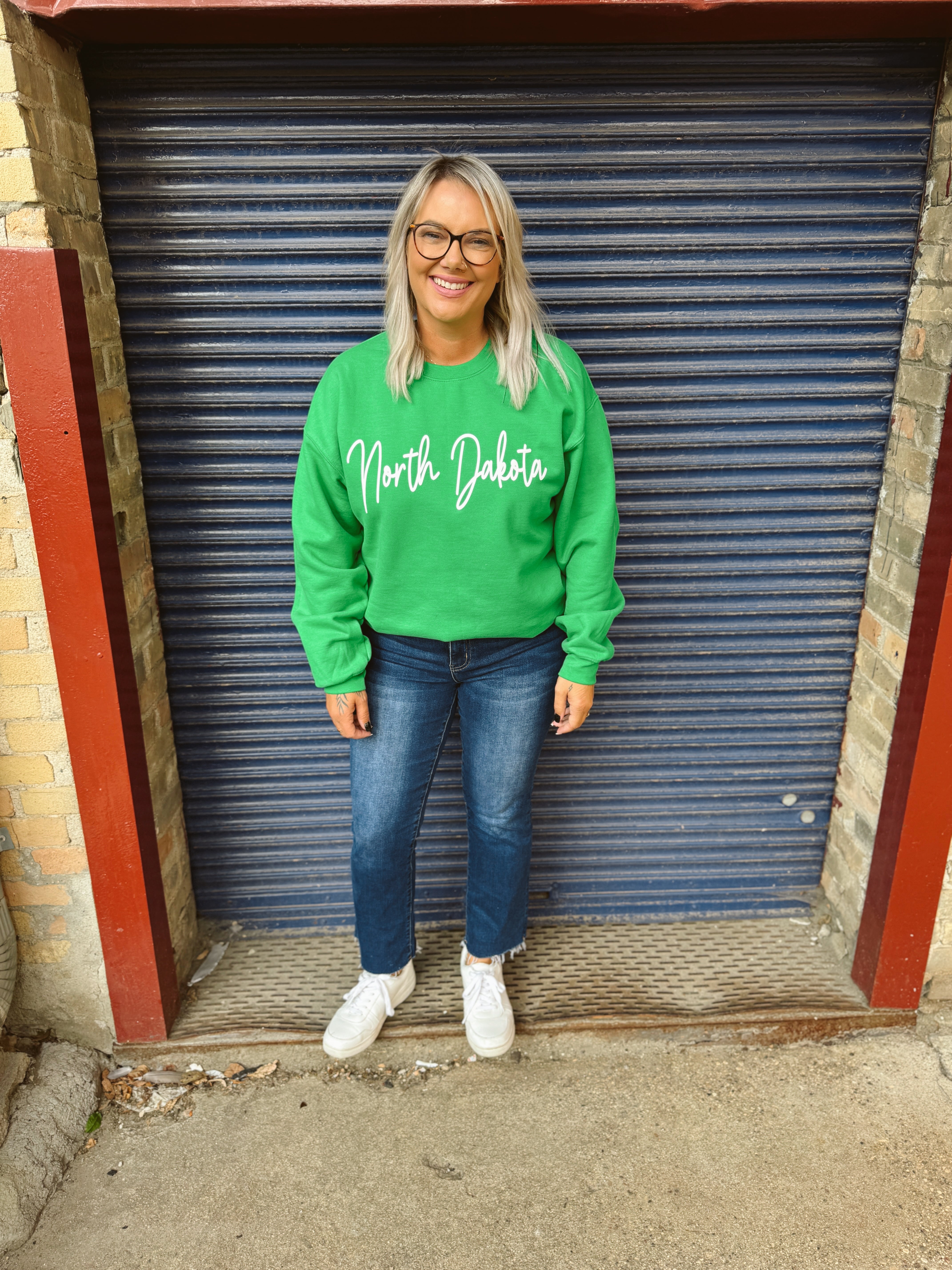 Green North Dakota Puff Sweatshirt-Sweatshirts-Ivy-The Silo Boutique, Women's Fashion Boutique Located in Warren and Grand Forks North Dakota