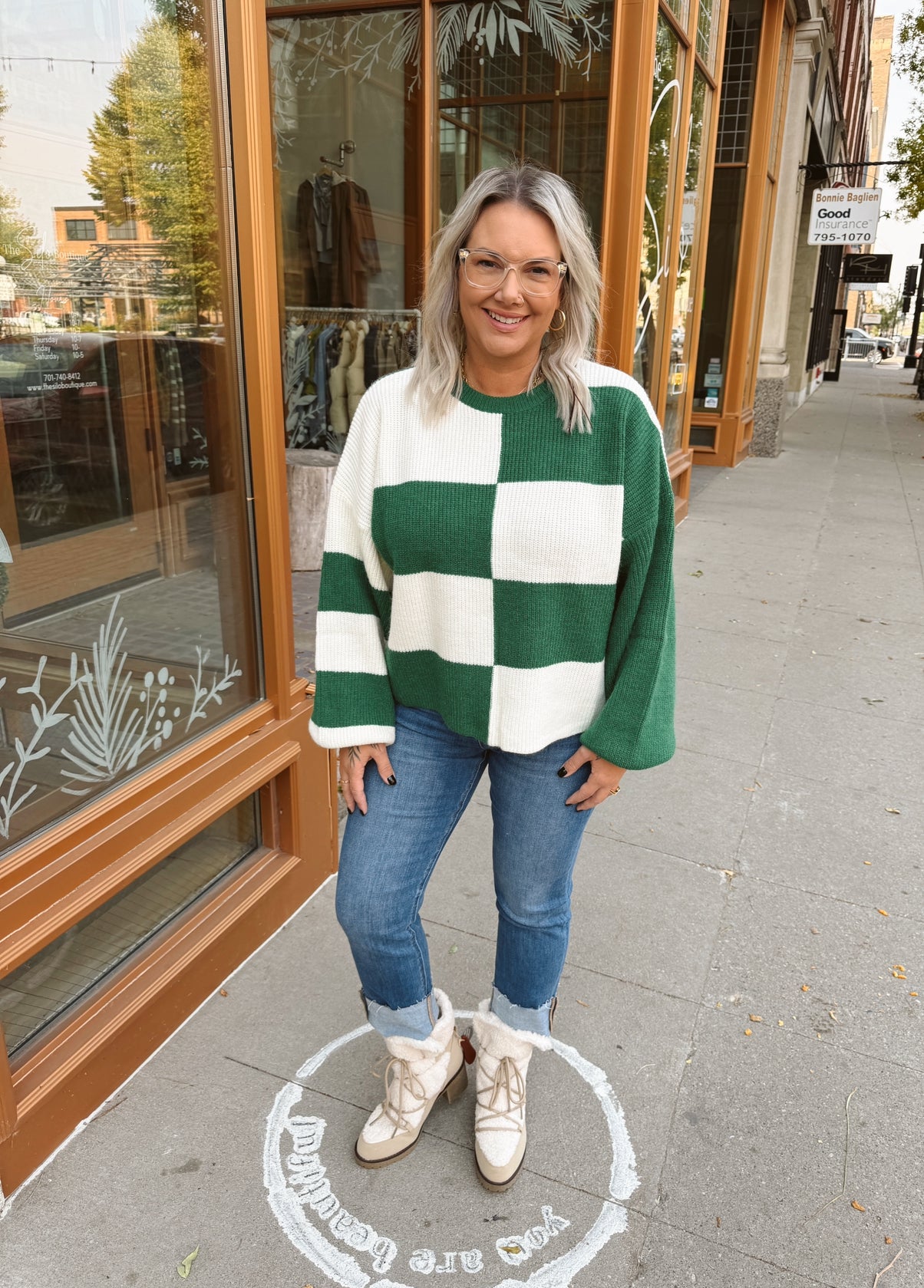 Merci Green Check Sweater-Sweaters-&merci-The Silo Boutique, Women's Fashion Boutique Located in Warren and Grand Forks North Dakota