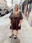 Brown Kimono Sleeve Dress-Dresses-gilli-The Silo Boutique, Women's Fashion Boutique Located in Warren and Grand Forks North Dakota