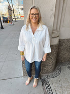 White Mini Pearl Top-Long Sleeve Tops-entro-The Silo Boutique, Women's Fashion Boutique Located in Warren and Grand Forks North Dakota