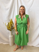 Kelly Green V Neck Zip Up Dress-Dresses-entro-The Silo Boutique, Women's Fashion Boutique Located in Warren and Grand Forks North Dakota