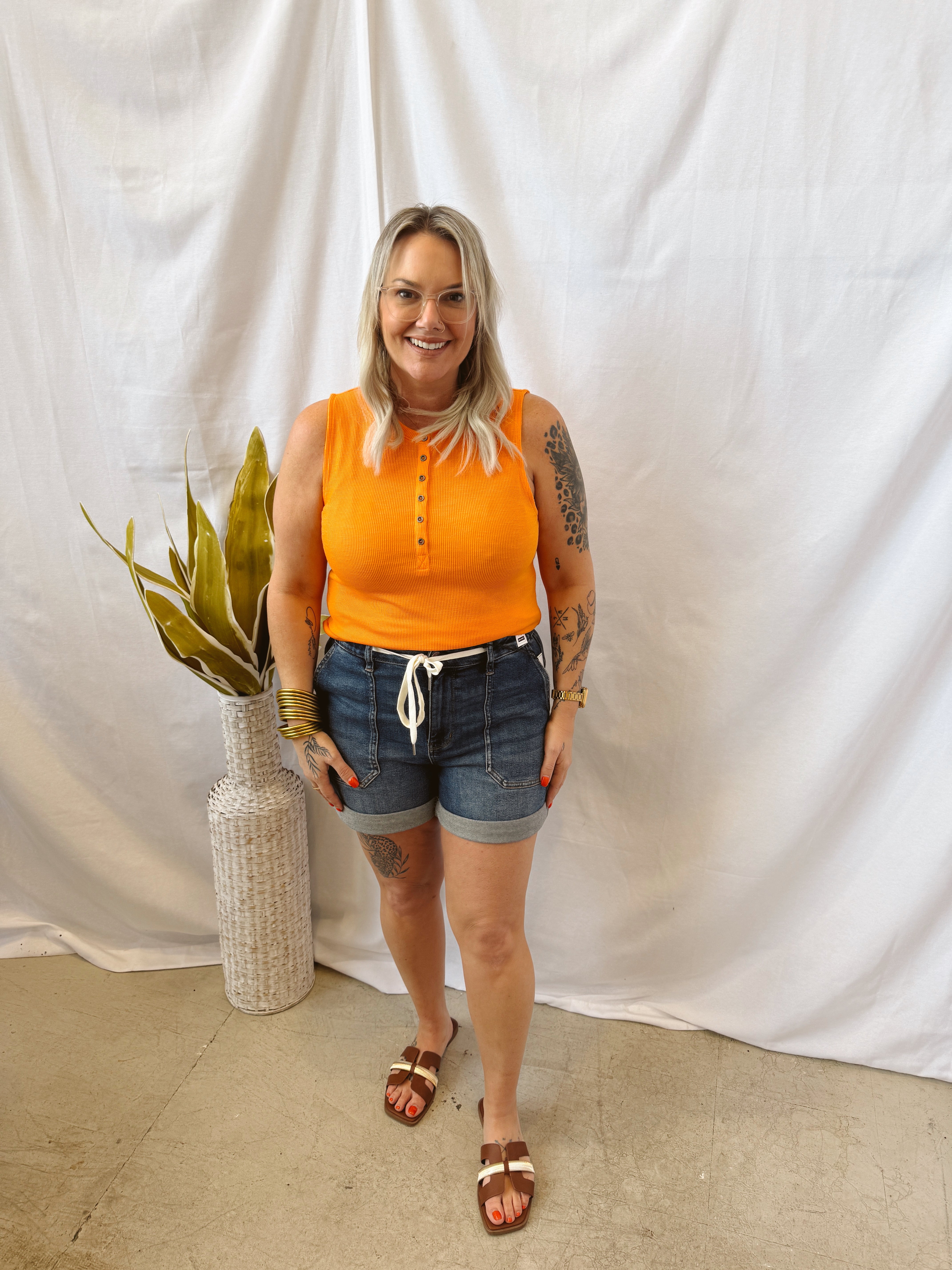 Snap Button Tank-Sun Orange-Tank Tops-hyfve-The Silo Boutique, Women's Fashion Boutique Located in Warren and Grand Forks North Dakota