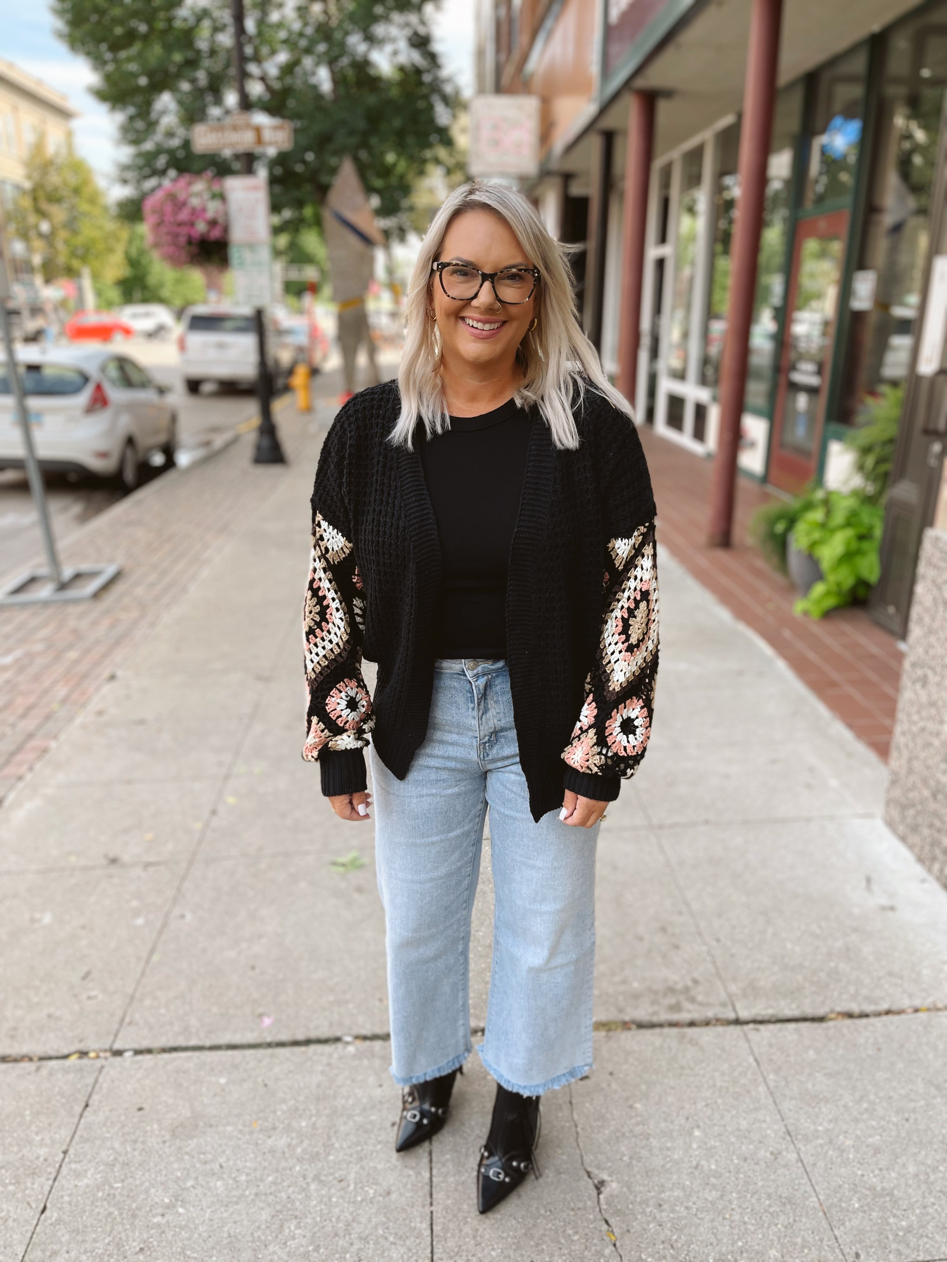 Black Crochet Knit Cardigan-Cardigans-adora-The Silo Boutique, Women's Fashion Boutique Located in Warren and Grand Forks North Dakota