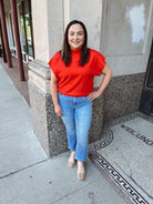 Tomato Mock Short Sleeve Sweater Top-Short Sleeve Tops-eesome-The Silo Boutique, Women's Fashion Boutique Located in Warren and Grand Forks North Dakota