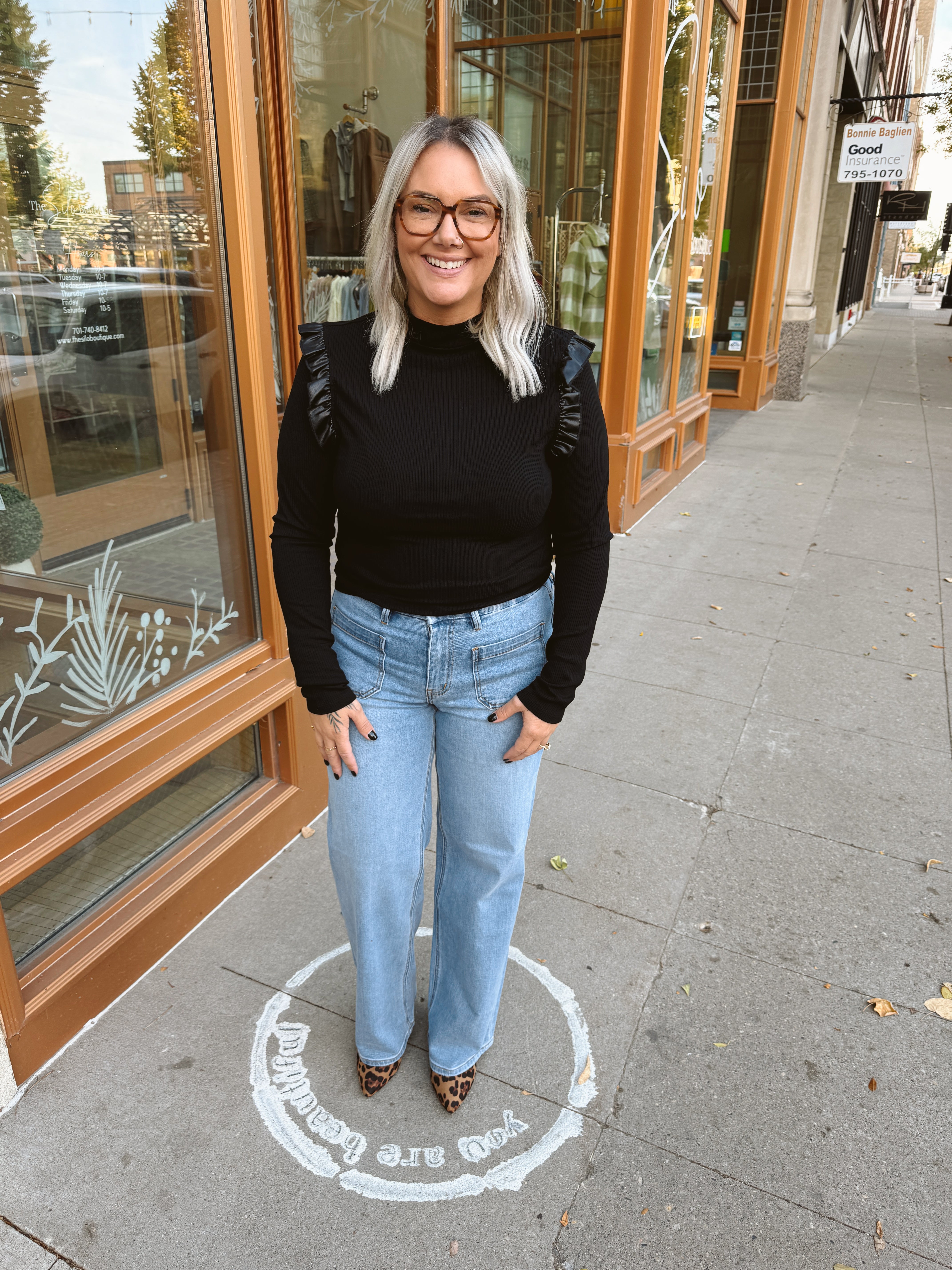 Mock Neck Puff with Leather Sleeve Top-Black-Long Sleeve Tops-Doe and Rae-The Silo Boutique, Women's Fashion Boutique Located in Warren and Grand Forks North Dakota