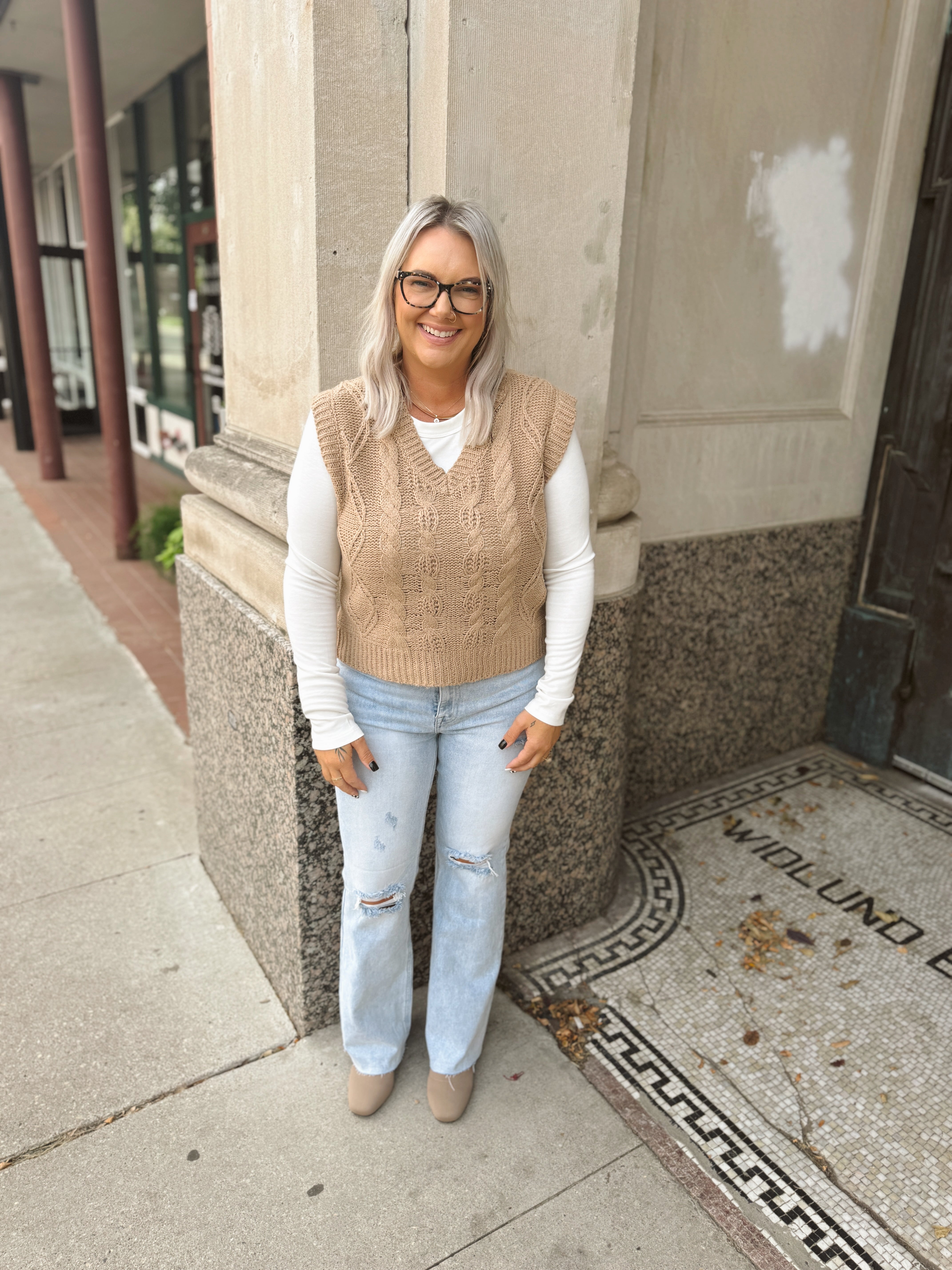 Chunky Cable Knit Sweater Vest-Camel-Vests-be cool-The Silo Boutique, Women's Fashion Boutique Located in Warren and Grand Forks North Dakota