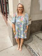 Denim Floral Flowy Dress-Dress-she and sky-The Silo Boutique, Women's Fashion Boutique Located in Warren and Grand Forks North Dakota