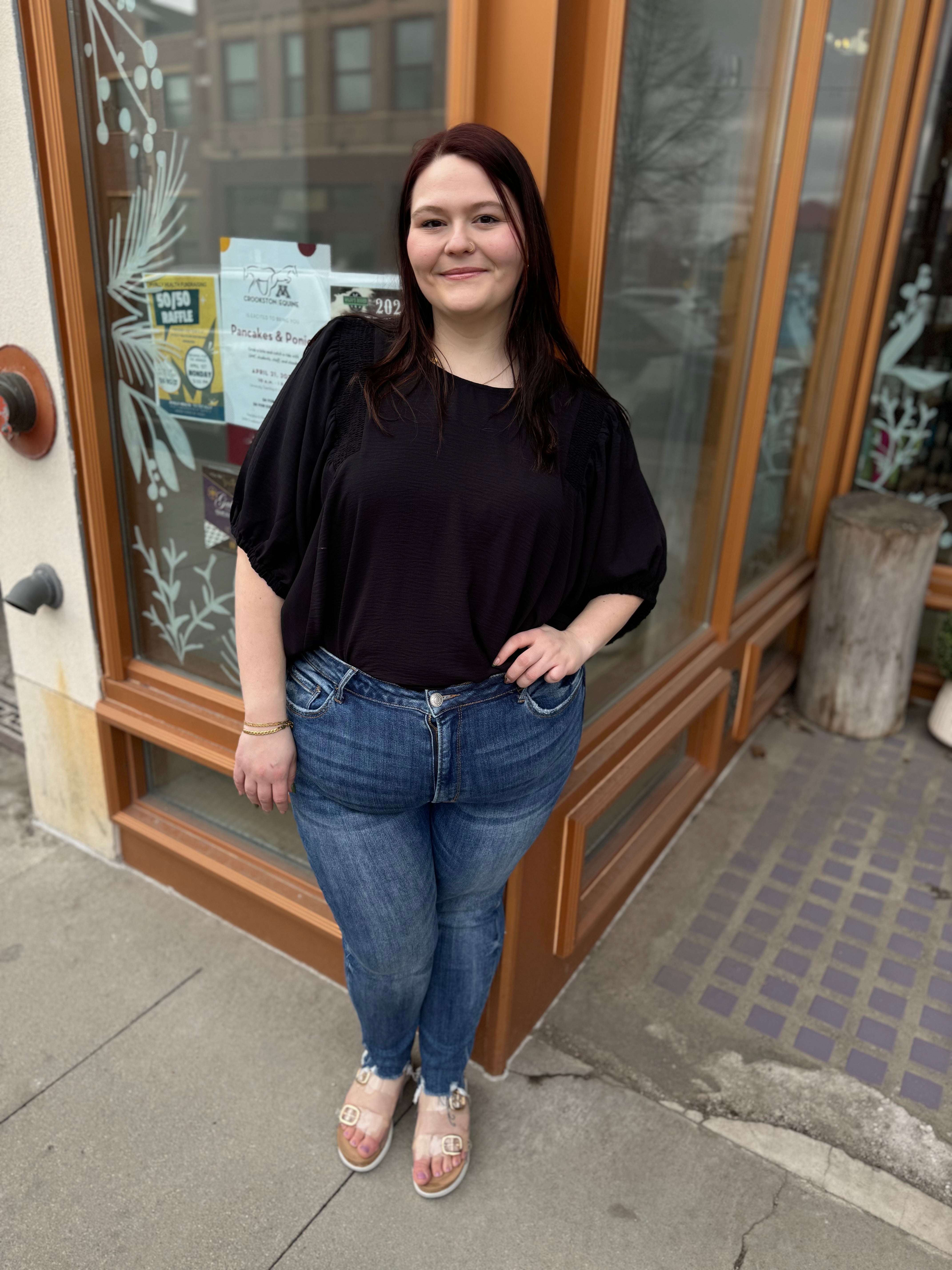 Black Smocking Top-Short Sleeve Tops-entro-The Silo Boutique, Women's Fashion Boutique Located in Warren and Grand Forks North Dakota