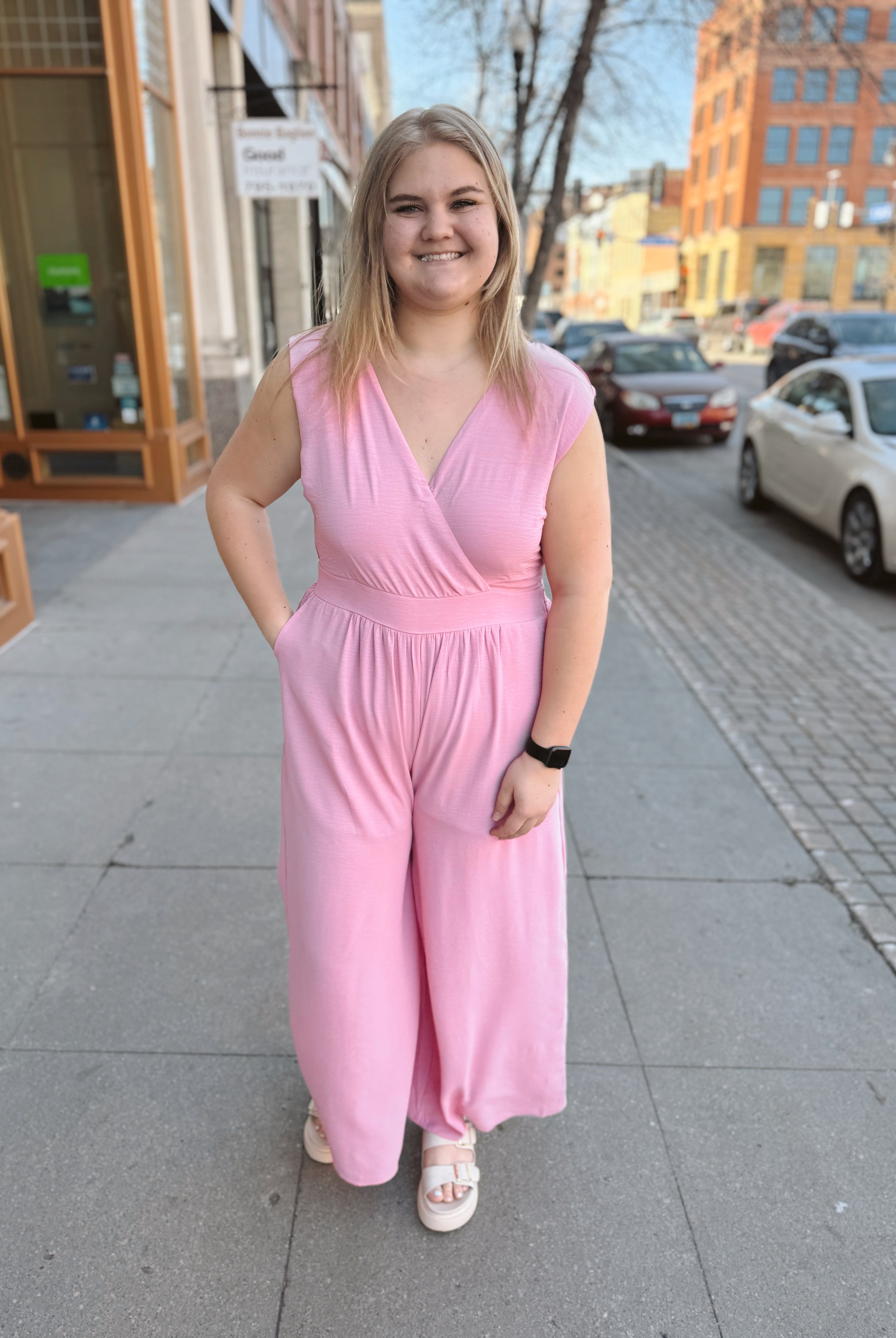 Pink Sky Jumpsuit-Jumpsuits & Rompers-she and sky-The Silo Boutique, Women's Fashion Boutique Located in Warren and Grand Forks North Dakota