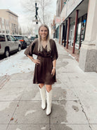 Brown Kimono Sleeve Dress-Dresses-gilli-The Silo Boutique, Women's Fashion Boutique Located in Warren and Grand Forks North Dakota