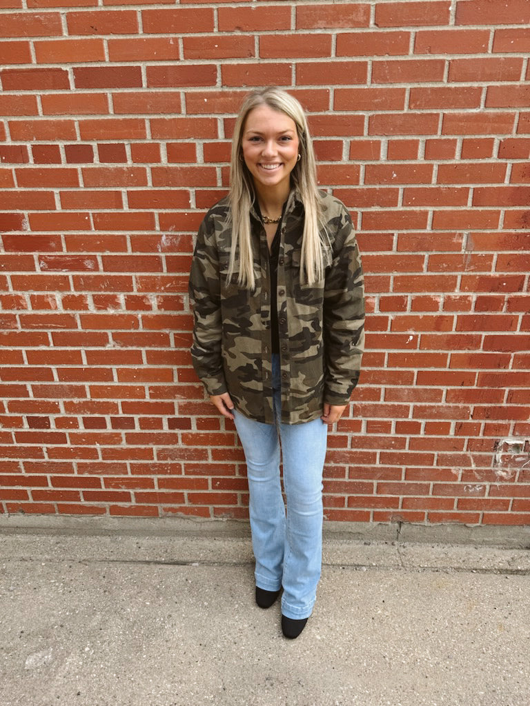 Camouflage Button Down Top-Long Sleeve Tops-bluivy-The Silo Boutique, Women's Fashion Boutique Located in Warren and Grand Forks North Dakota