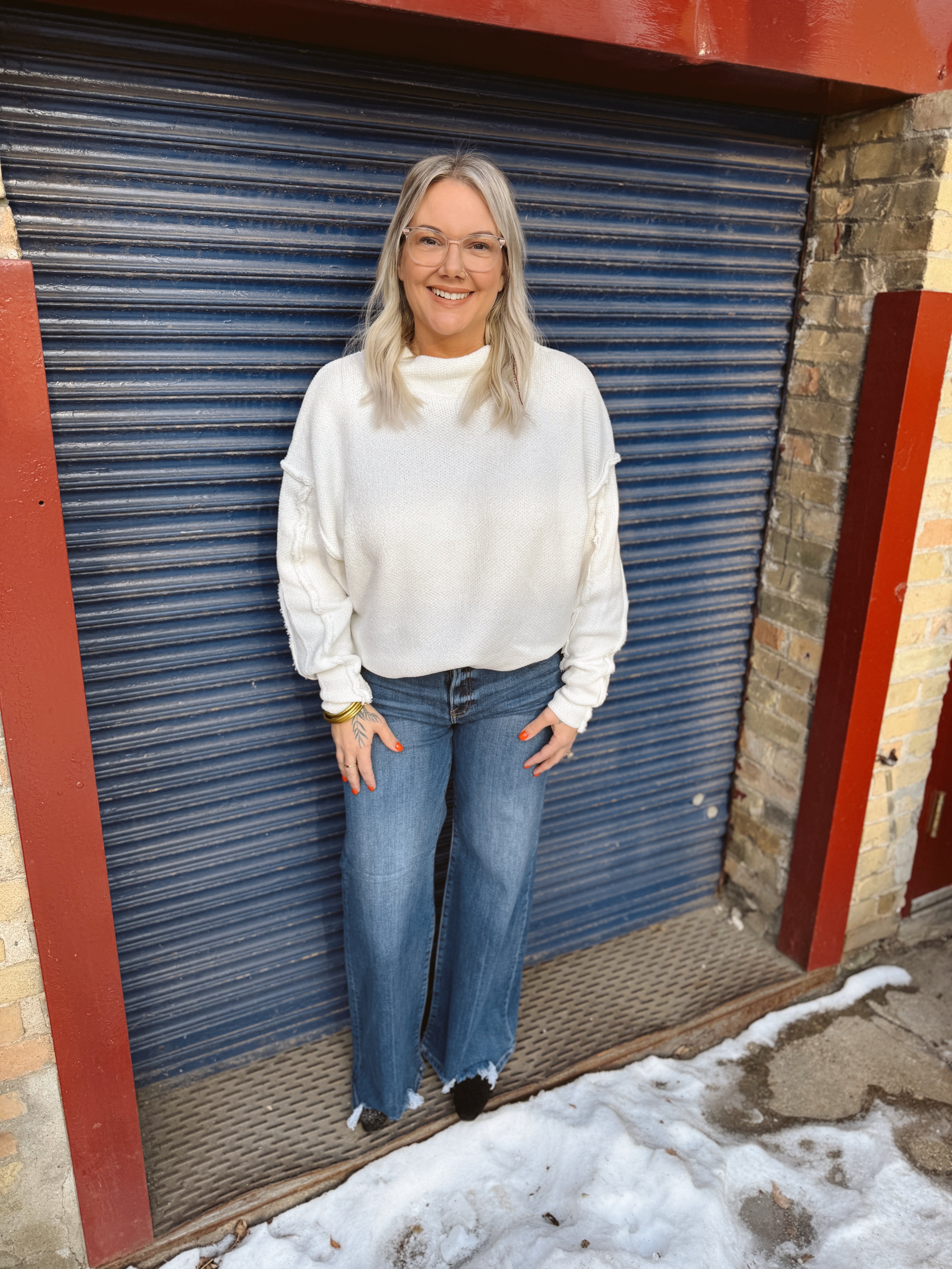 Chenille Seam Sweater Top-Off White-Sweaters-Zenana-The Silo Boutique, Women's Fashion Boutique Located in Warren and Grand Forks North Dakota