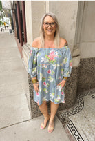 Denim Floral Flowy Dress-Dress-she and sky-The Silo Boutique, Women's Fashion Boutique Located in Warren and Grand Forks North Dakota