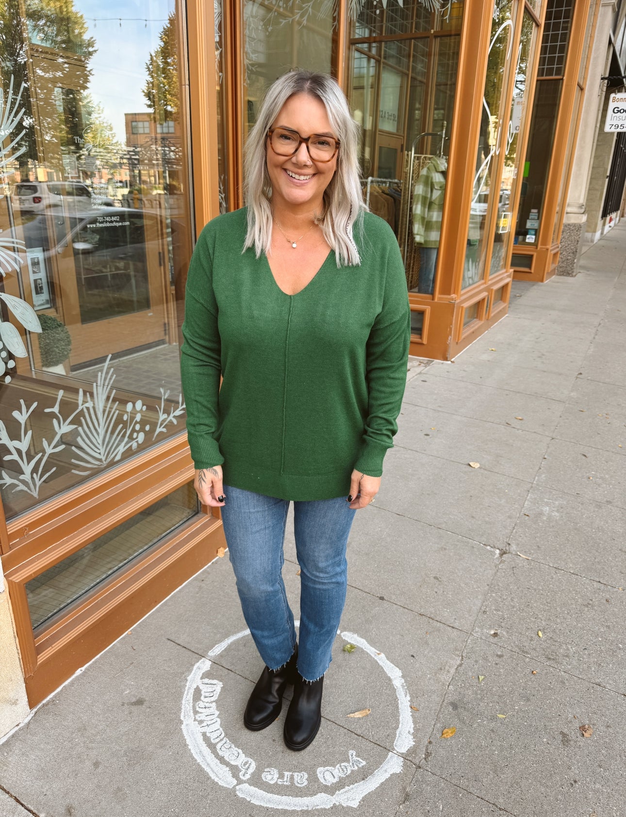 Green Front Seam V Neck Sweater-Sweaters-Zenana-The Silo Boutique, Women's Fashion Boutique Located in Warren and Grand Forks North Dakota