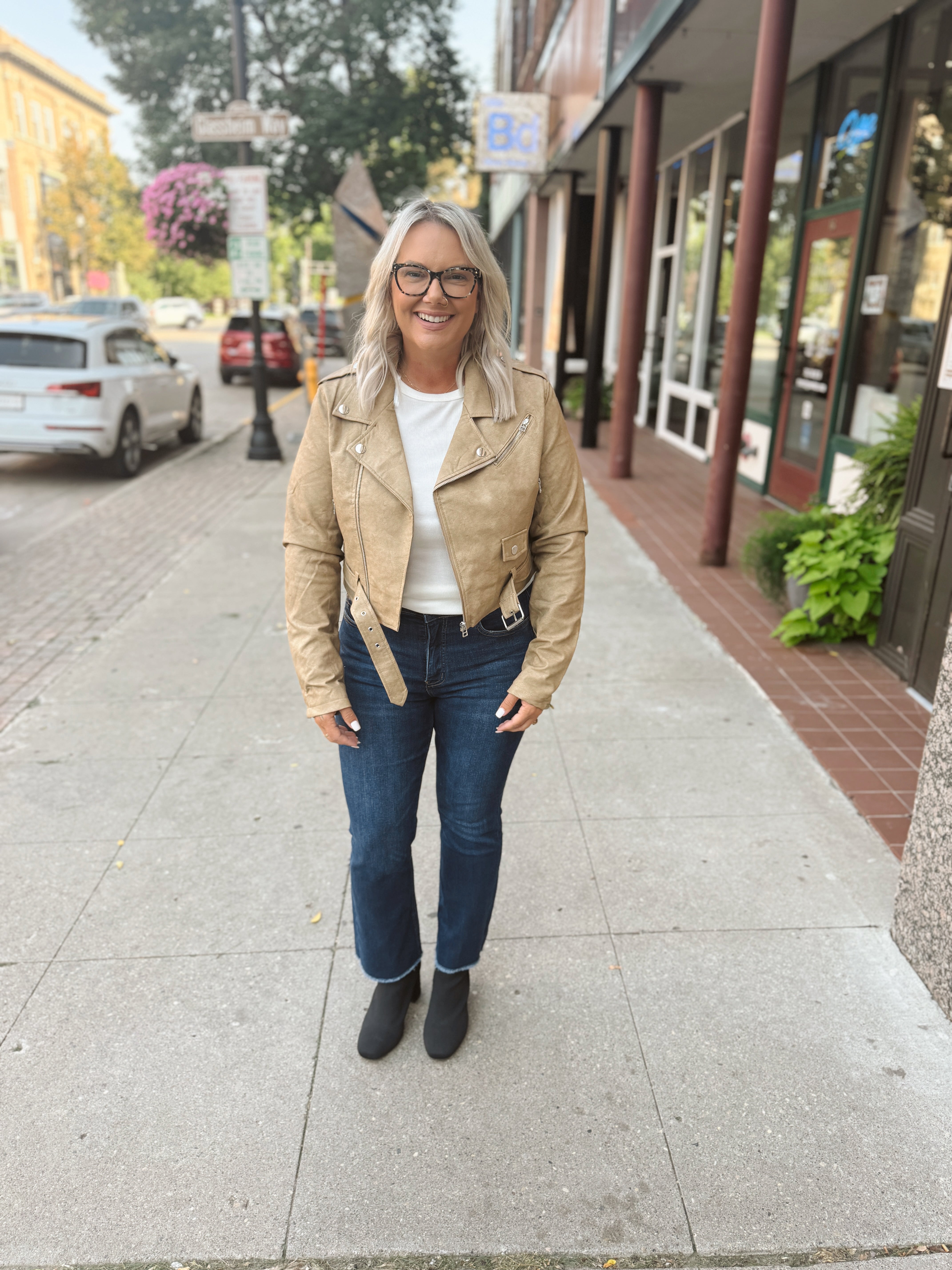 Tan Leather Moto Jacket-Coats & Jackets-26 international-The Silo Boutique, Women's Fashion Boutique Located in Warren and Grand Forks North Dakota